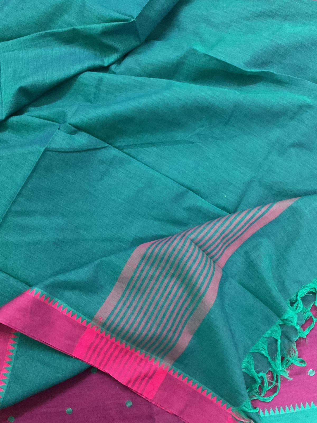 Pure Handloom Cotton Self Weaved Suit - Magenta