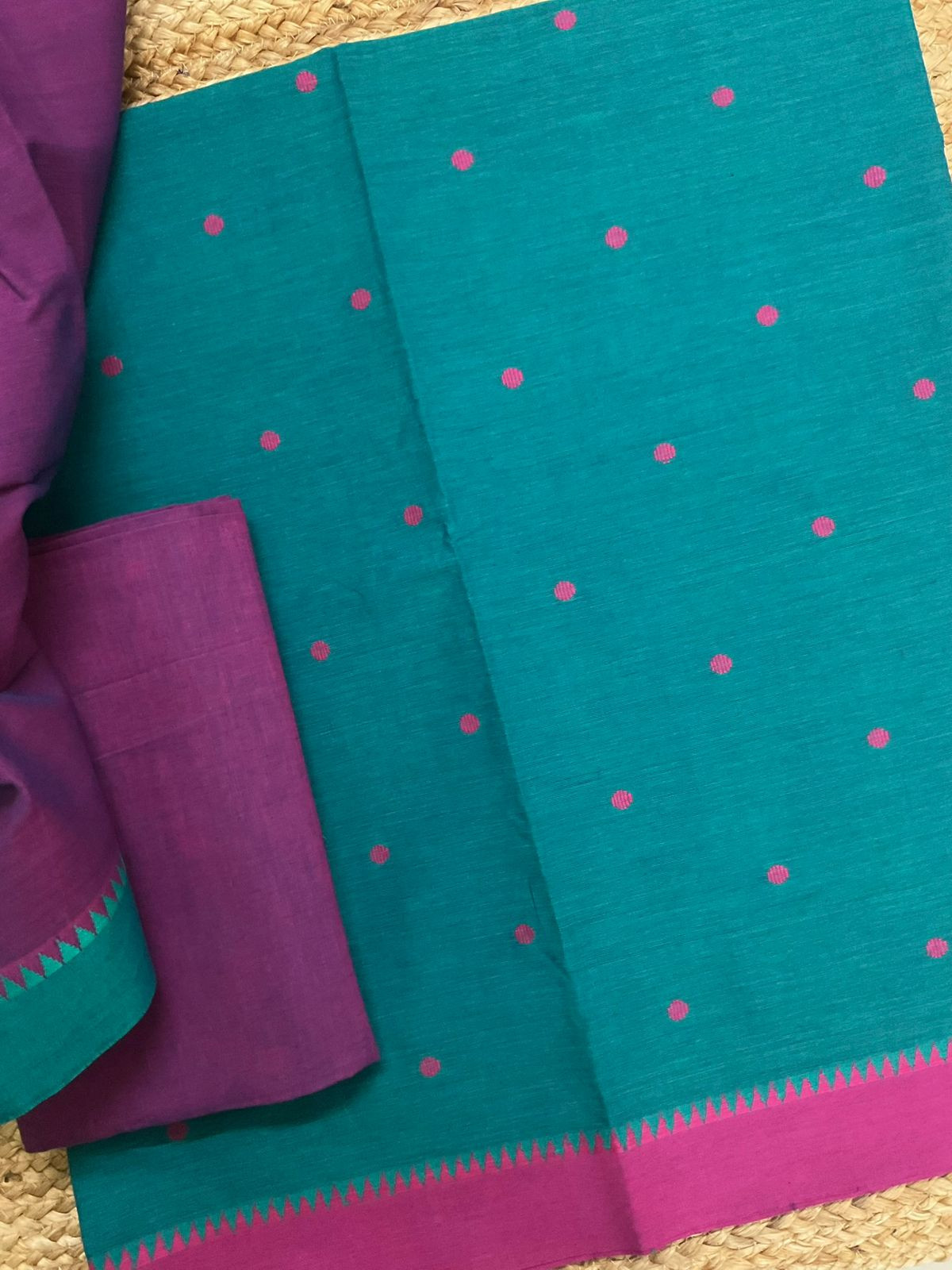 Pure Handloom Cotton Self Weaved Suit - Blue
