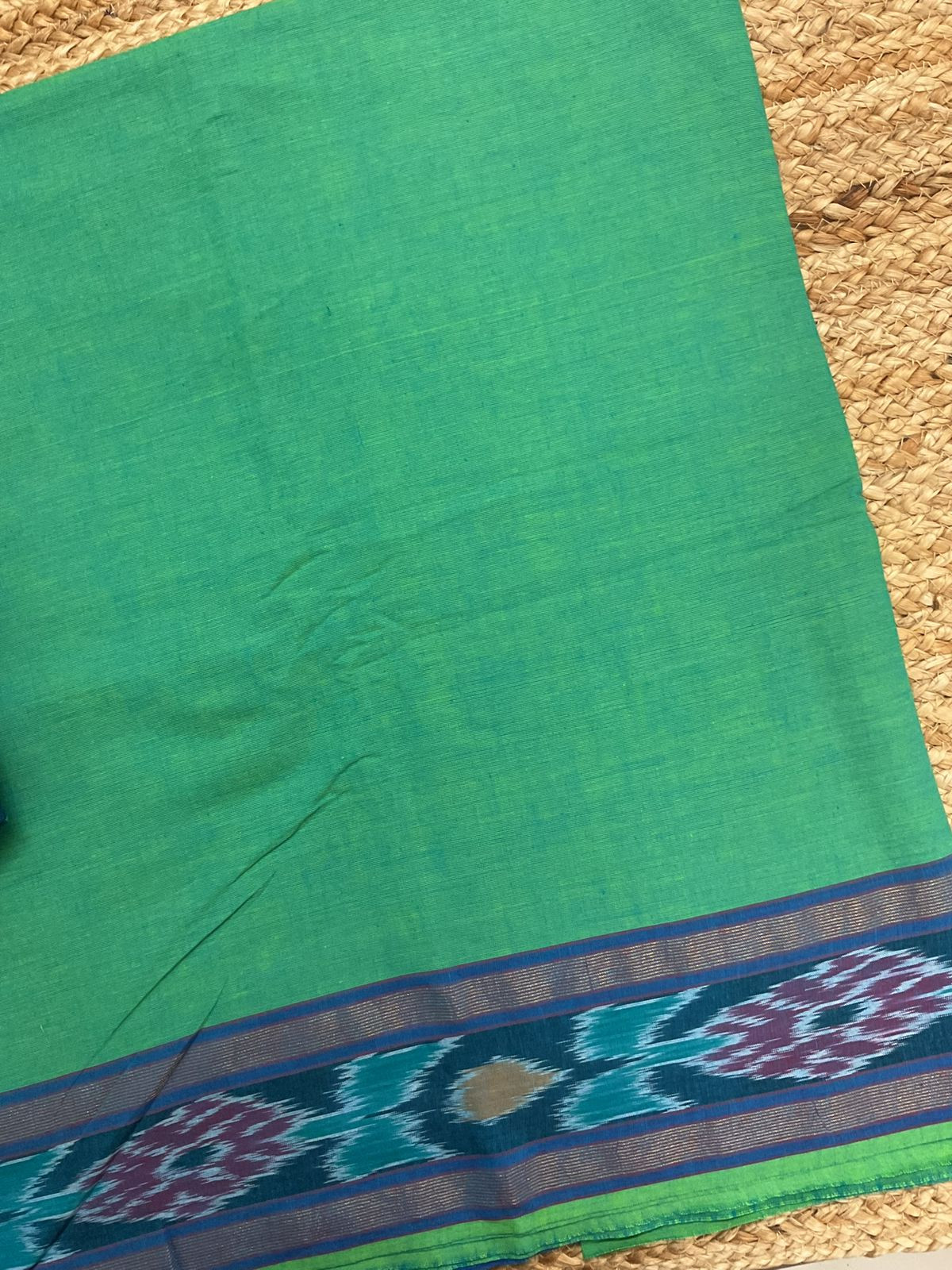 Pure Handloom Cotton Self Weaved Suit - Green