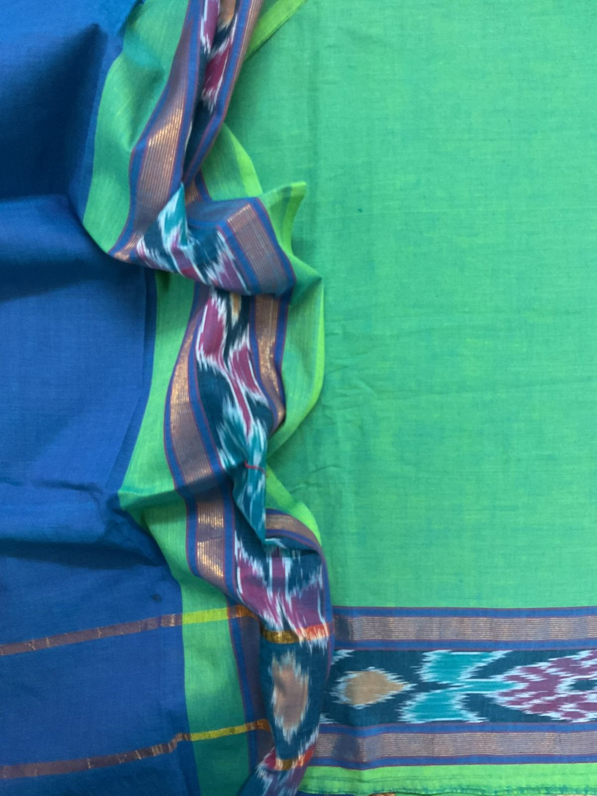 Pure Handloom Cotton Self Weaved Suit - Green