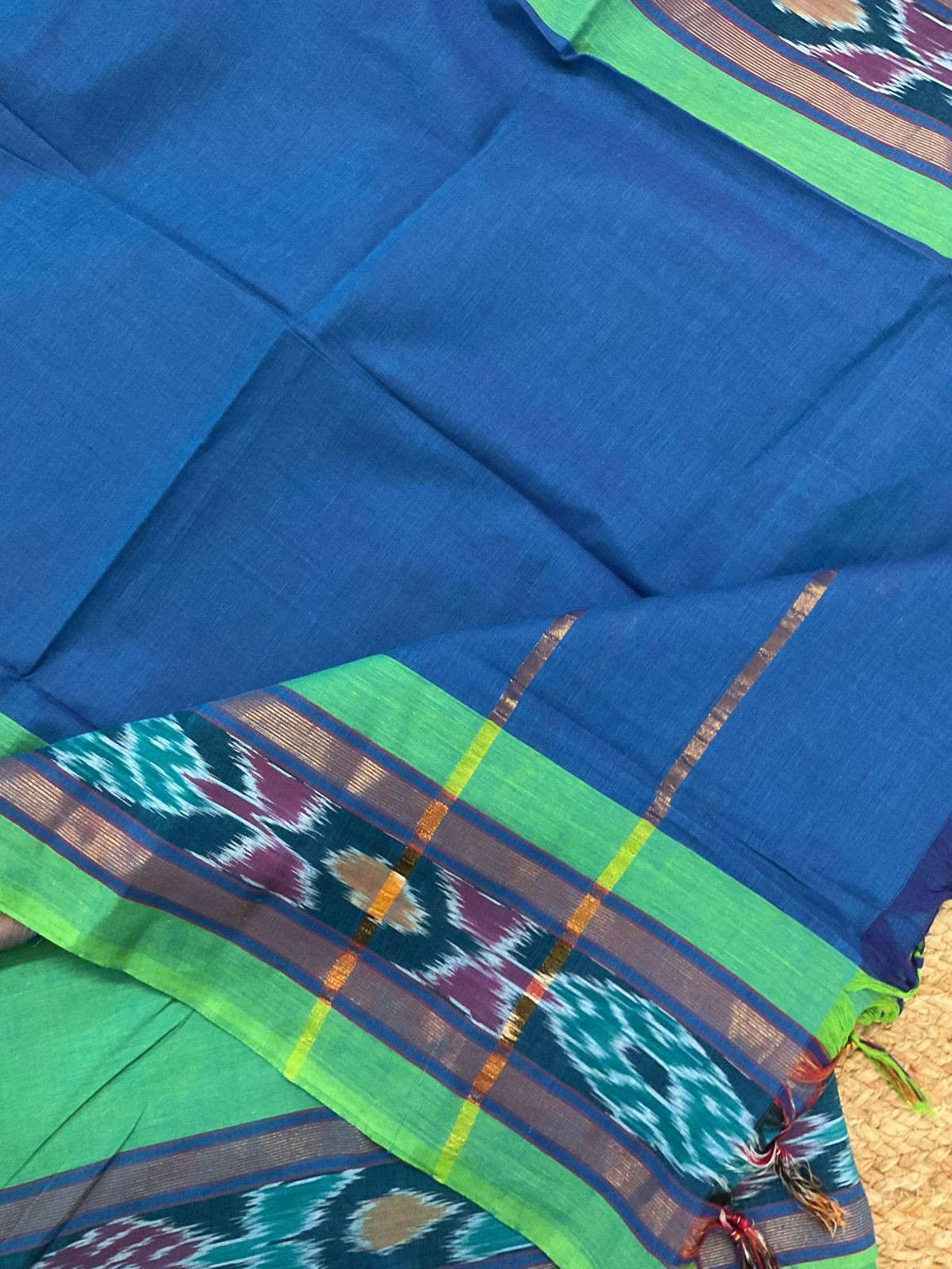 Pure Handloom Cotton Self Weaved Suit - Green