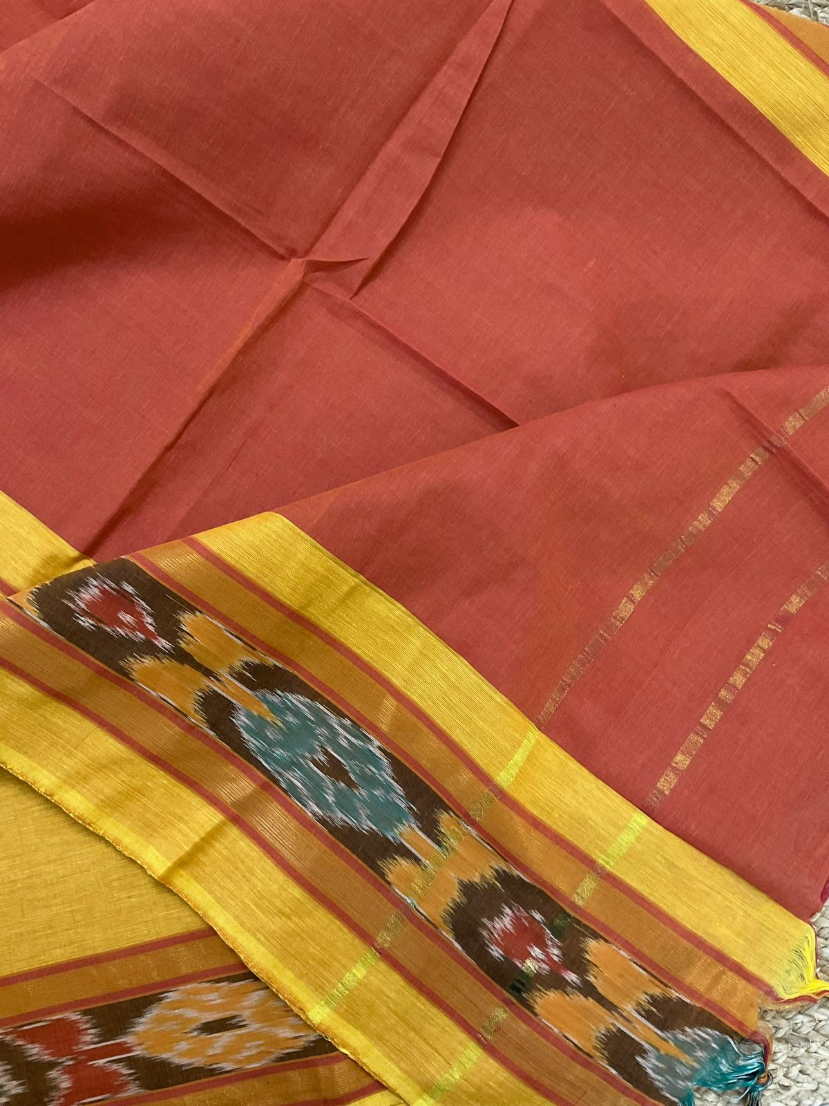 Pure Handloom Cotton Self Weaved Suit - Yellow