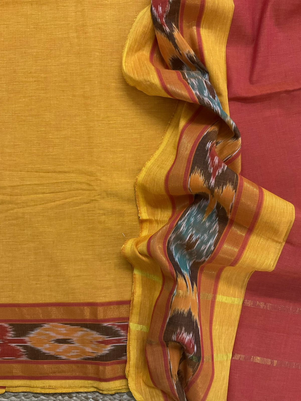 Pure Handloom Cotton Self Weaved Suit - Yellow