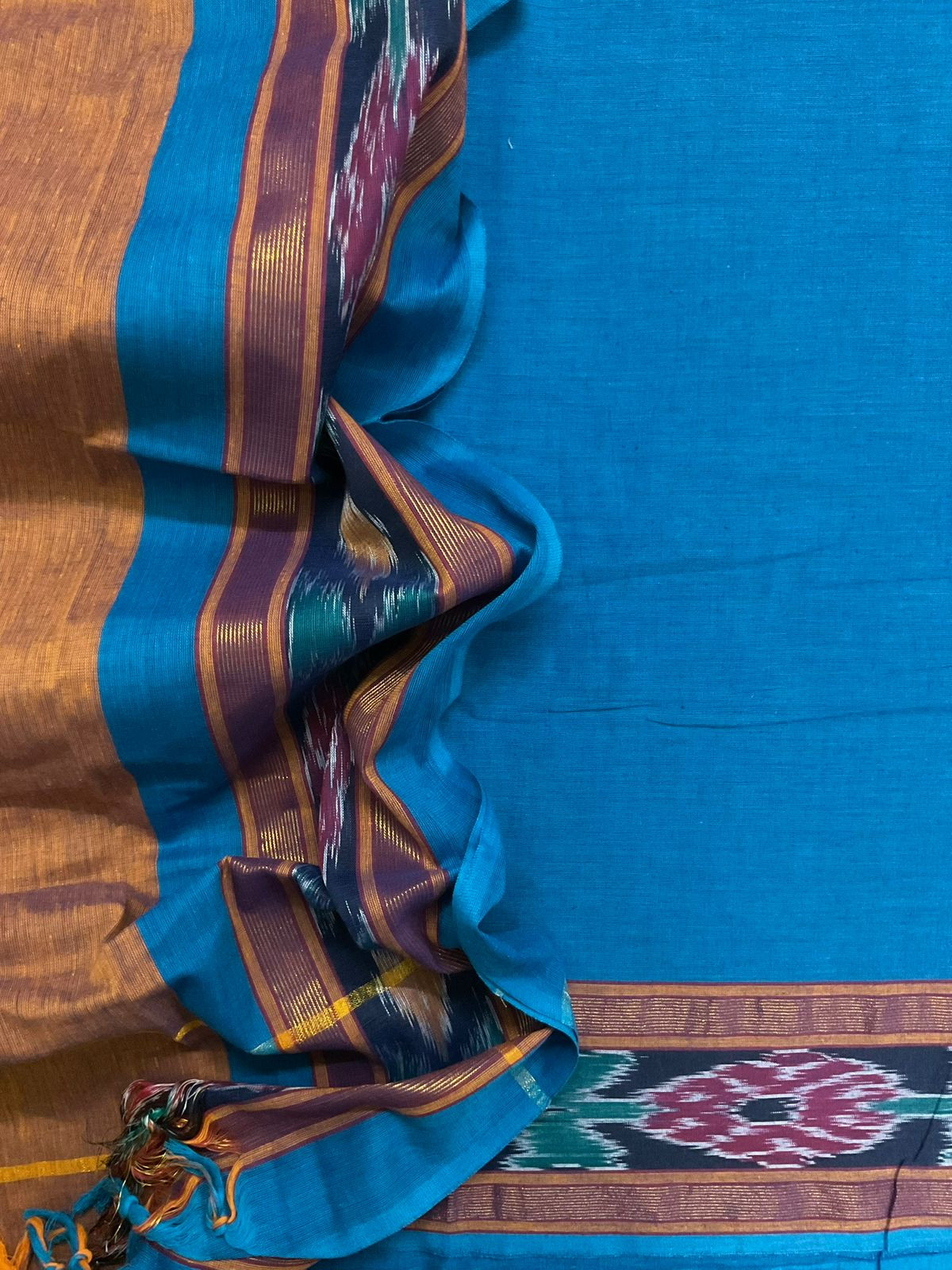 Pure Handloom Cotton Self Weaved Suit - Blue