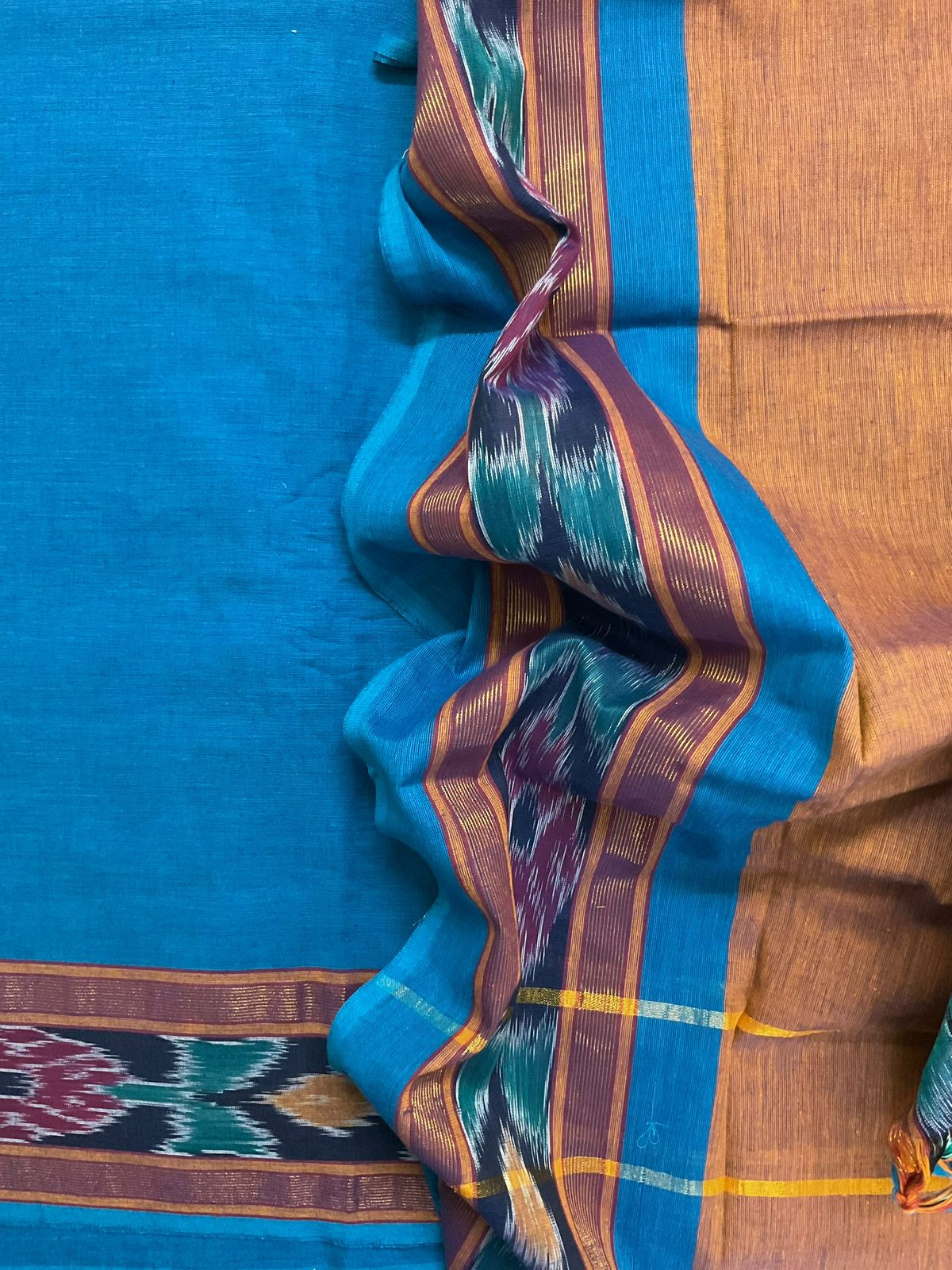 Pure Handloom Cotton Self Weaved Suit - Blue
