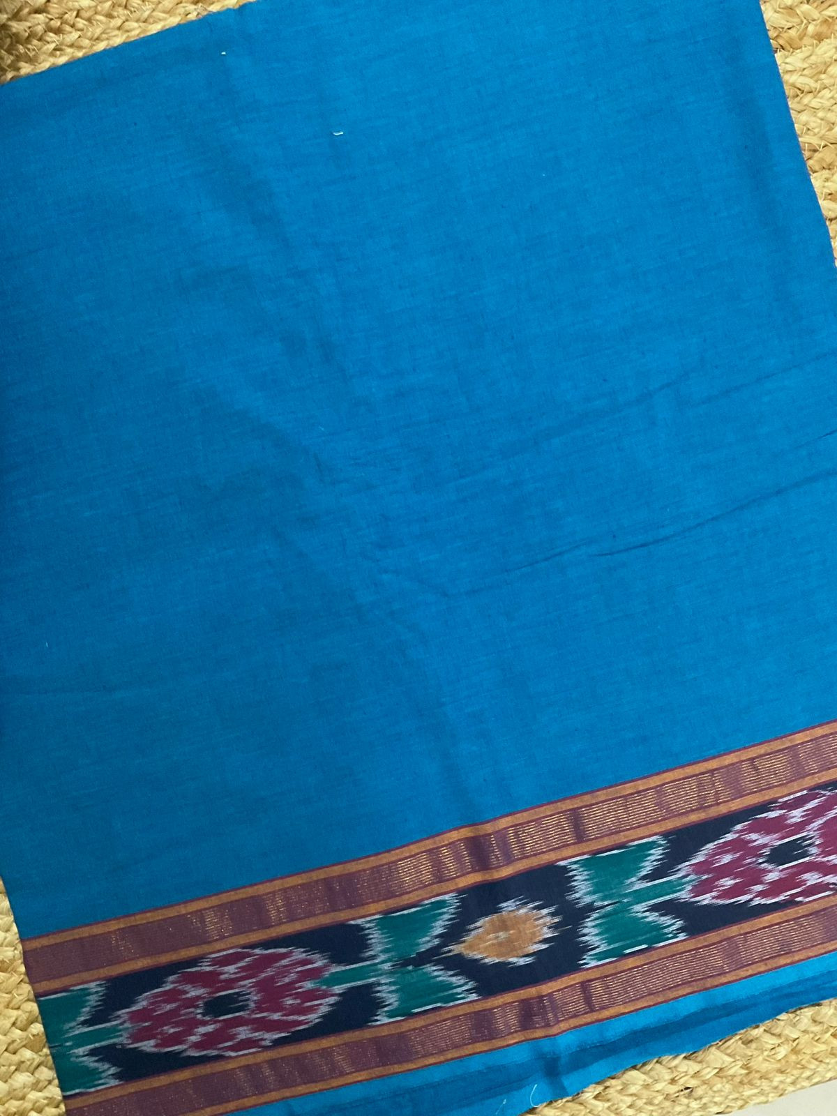 Pure Handloom Cotton Self Weaved Suit - Blue