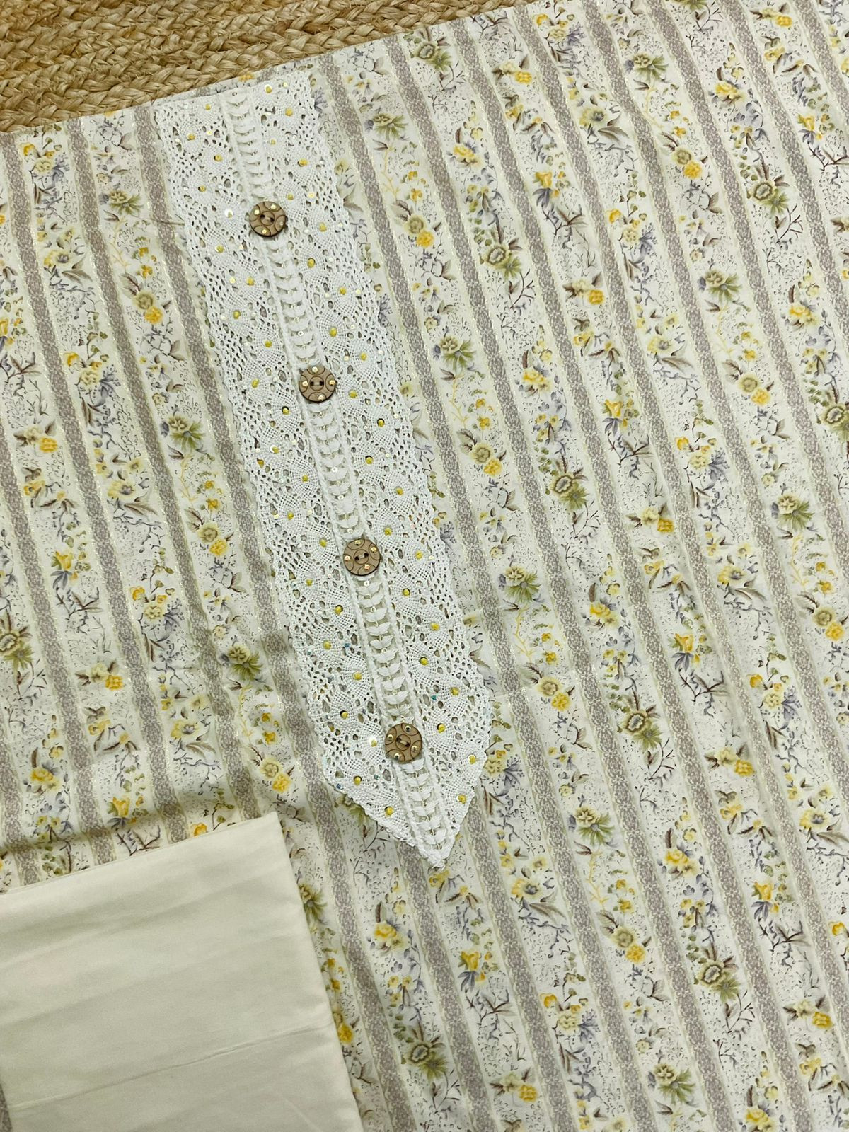 Pure Jaam Cotton Printed Embroidered Suit - Cream