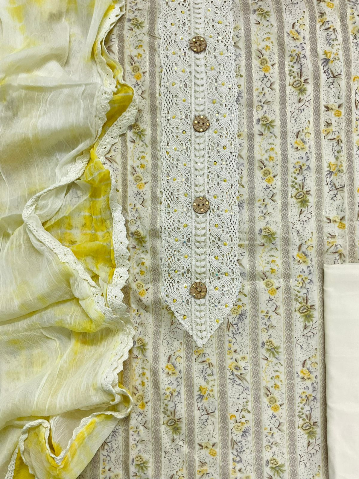 Pure Jaam Cotton Printed Embroidered Suit - Cream