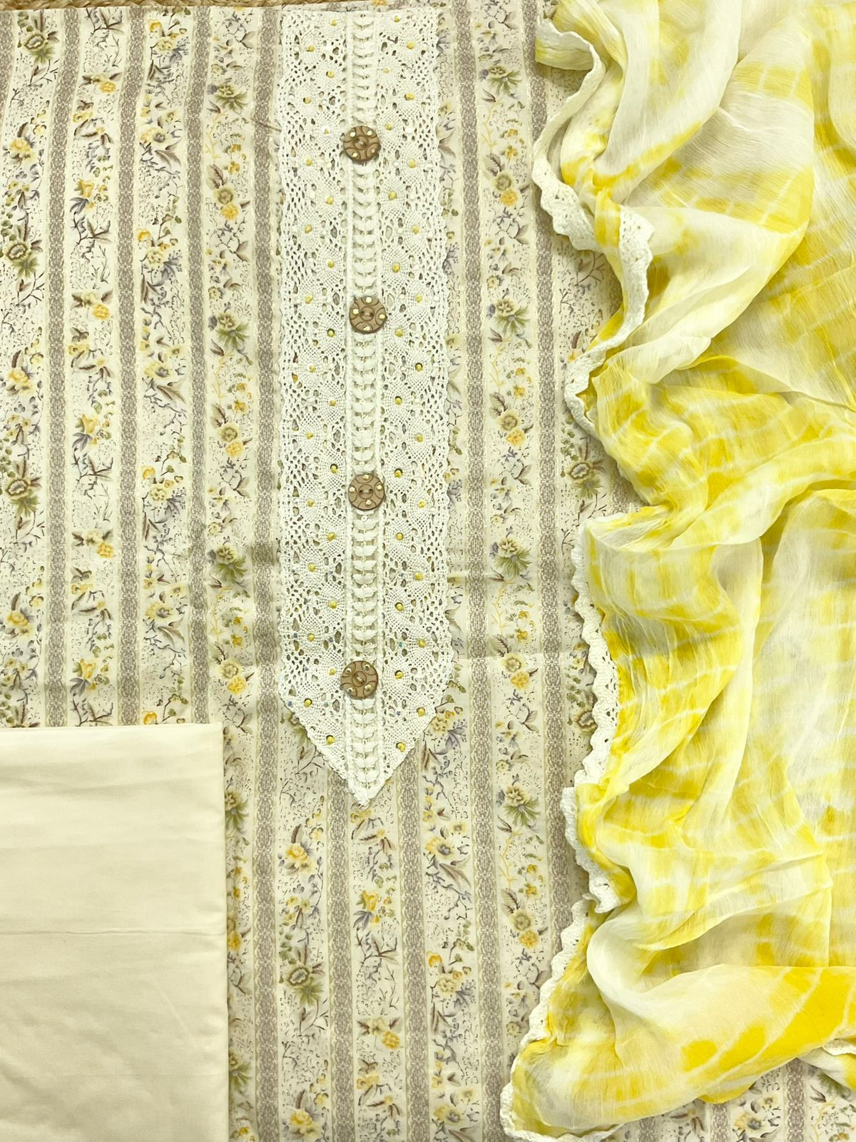 Pure Jaam Cotton Printed Embroidered Suit - Cream