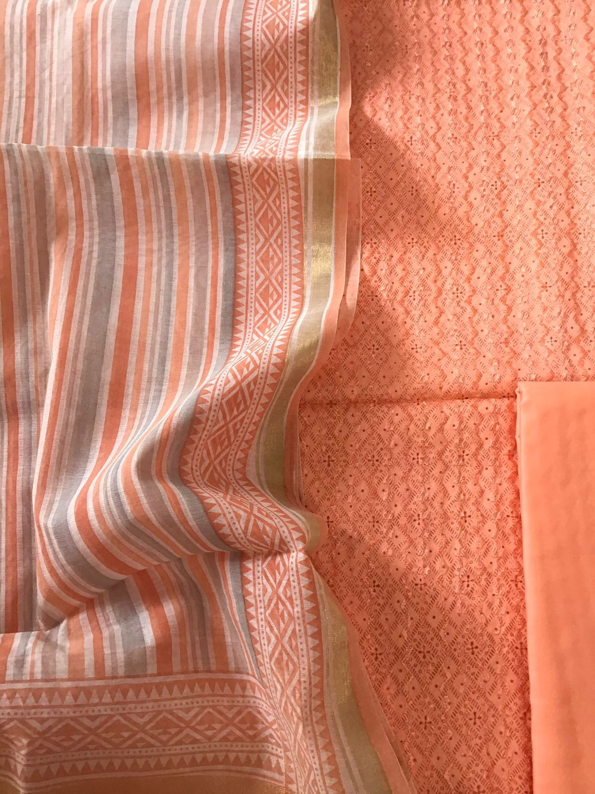 Pure Jaam Cotton Printed Embroidered Suit - Peach