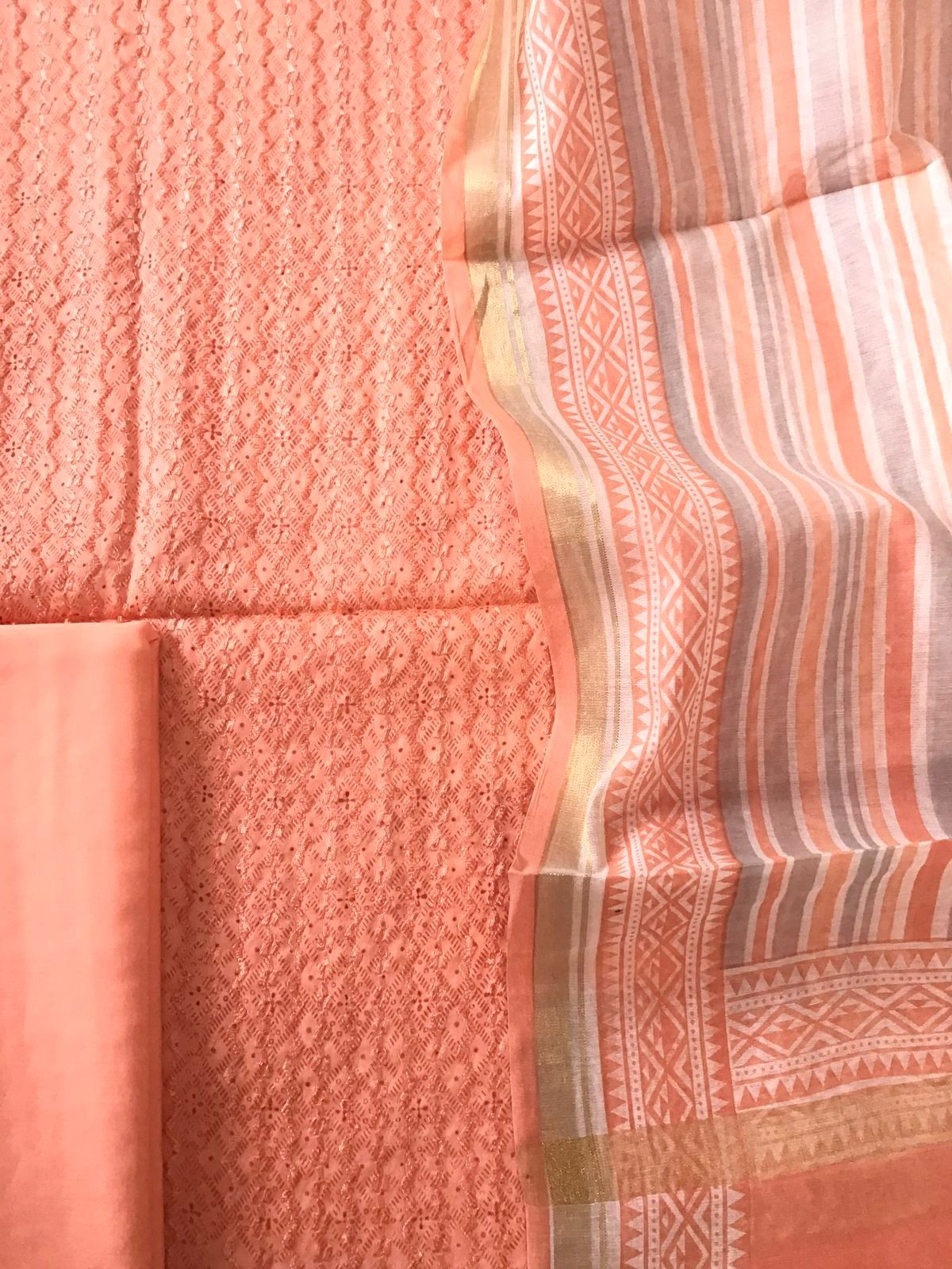 Pure Jaam Cotton Printed Embroidered Suit - Peach