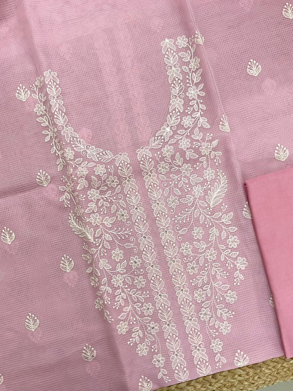 Soft Kota Organza Embroidered Suit - Pink