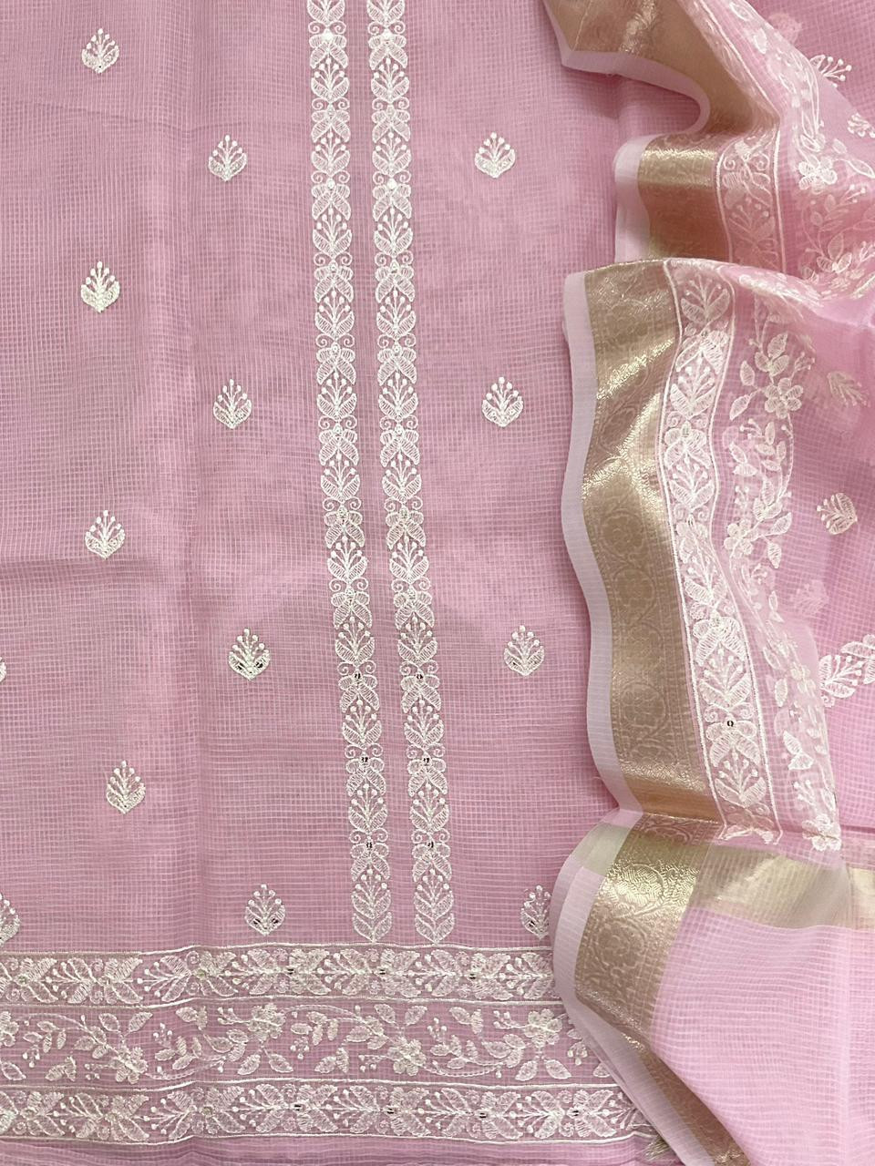 Soft Kota Organza Embroidered Suit - Pink