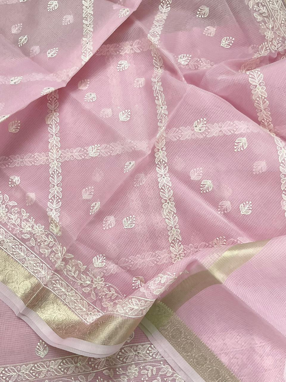 Soft Kota Organza Embroidered Suit - Pink