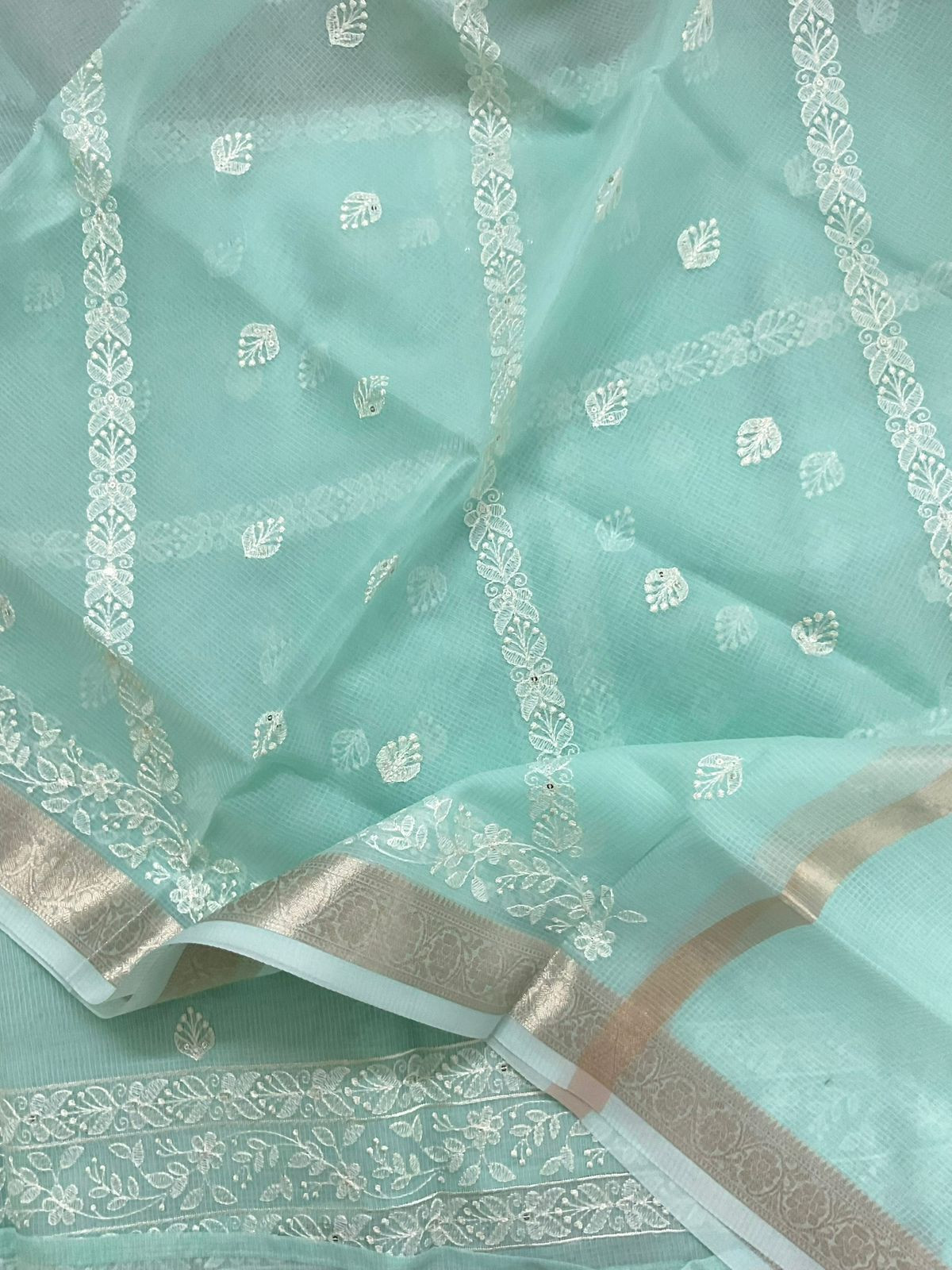 Soft Kota Organza Embroidered Suit - Sea Green