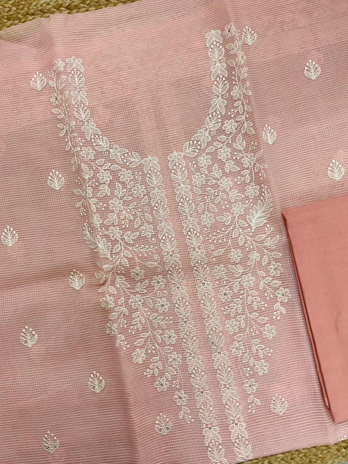 Soft Kota Organza Embroidered Suit - Peach
