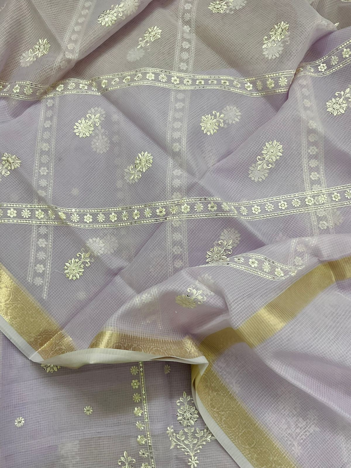 Soft Kota Organza Embroidered Suit - Lavender