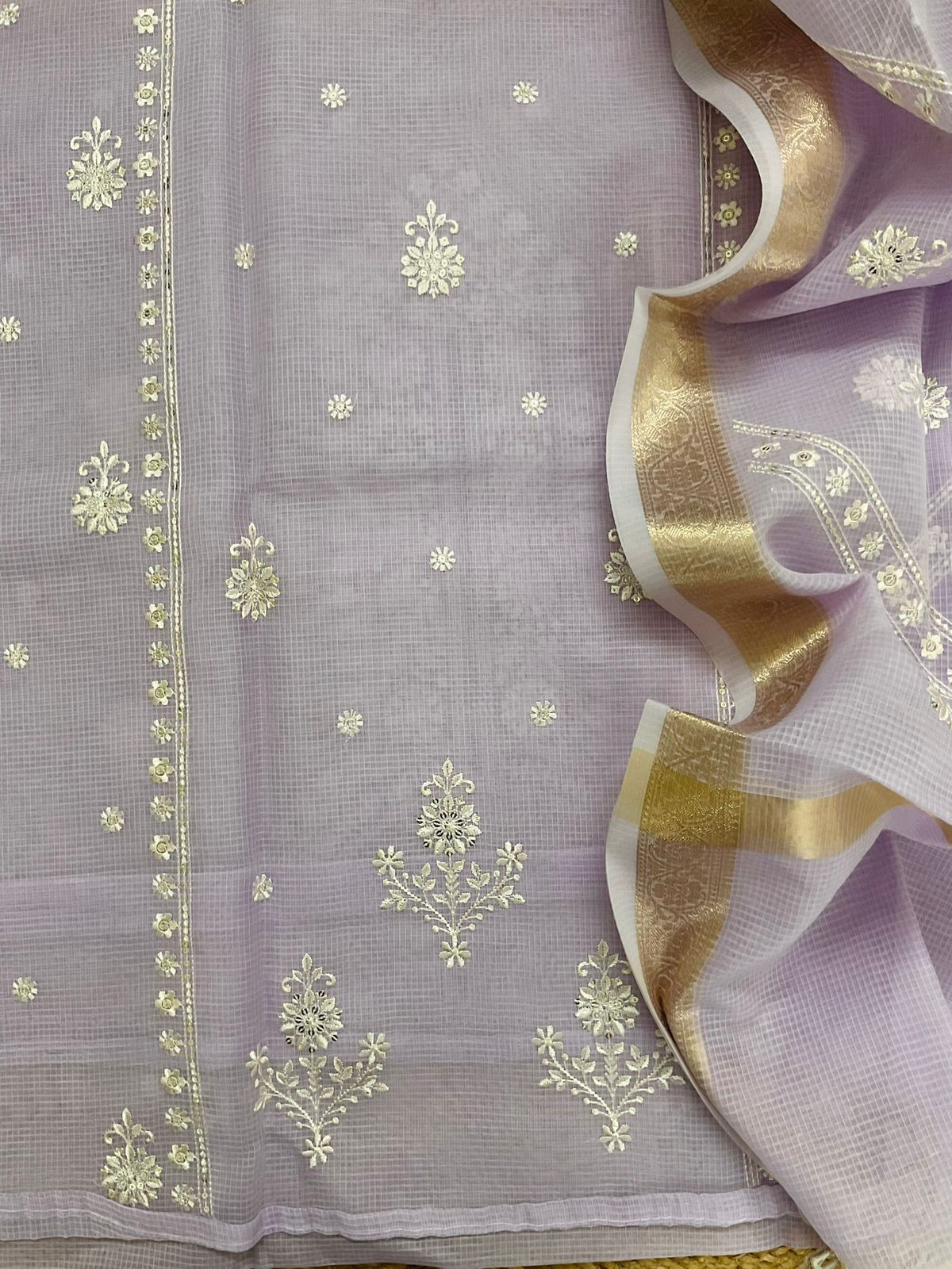 Soft Kota Organza Embroidered Suit - Lavender