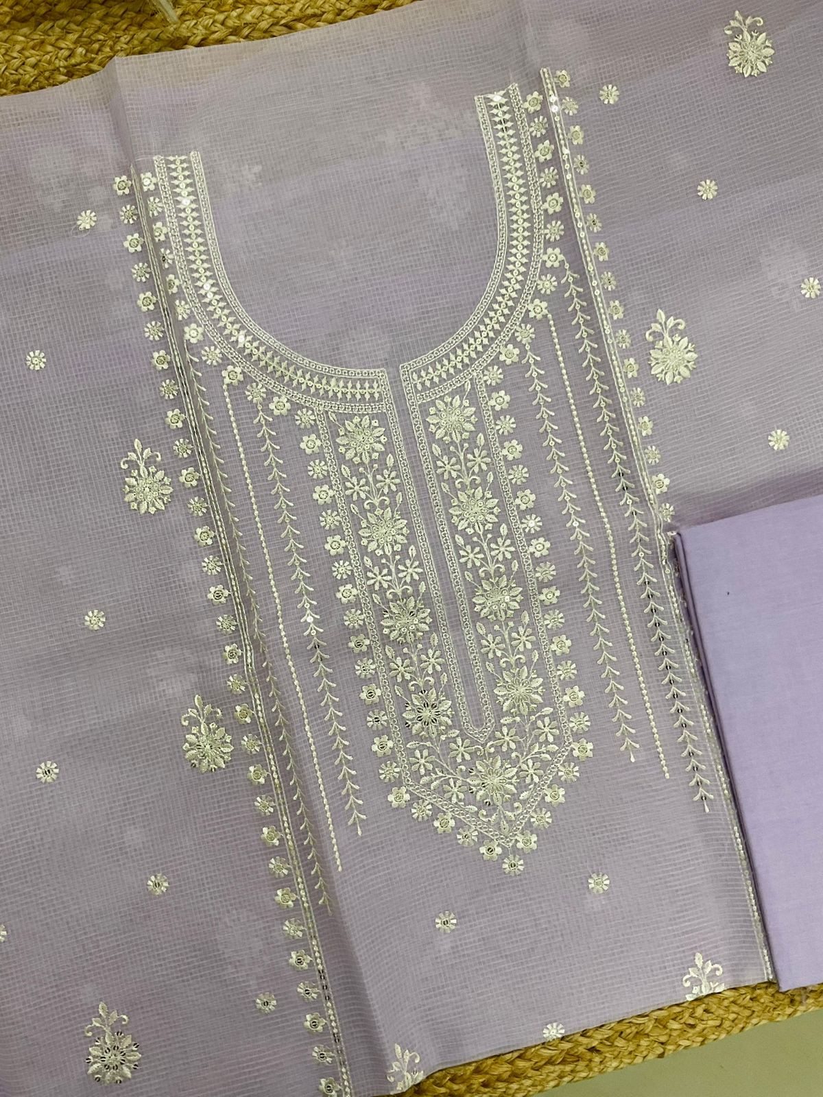 Soft Kota Organza Embroidered Suit - Lavender