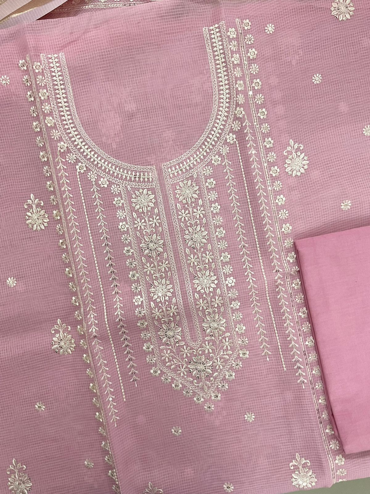 Soft Kota Organza Embroidered Suit - Pink