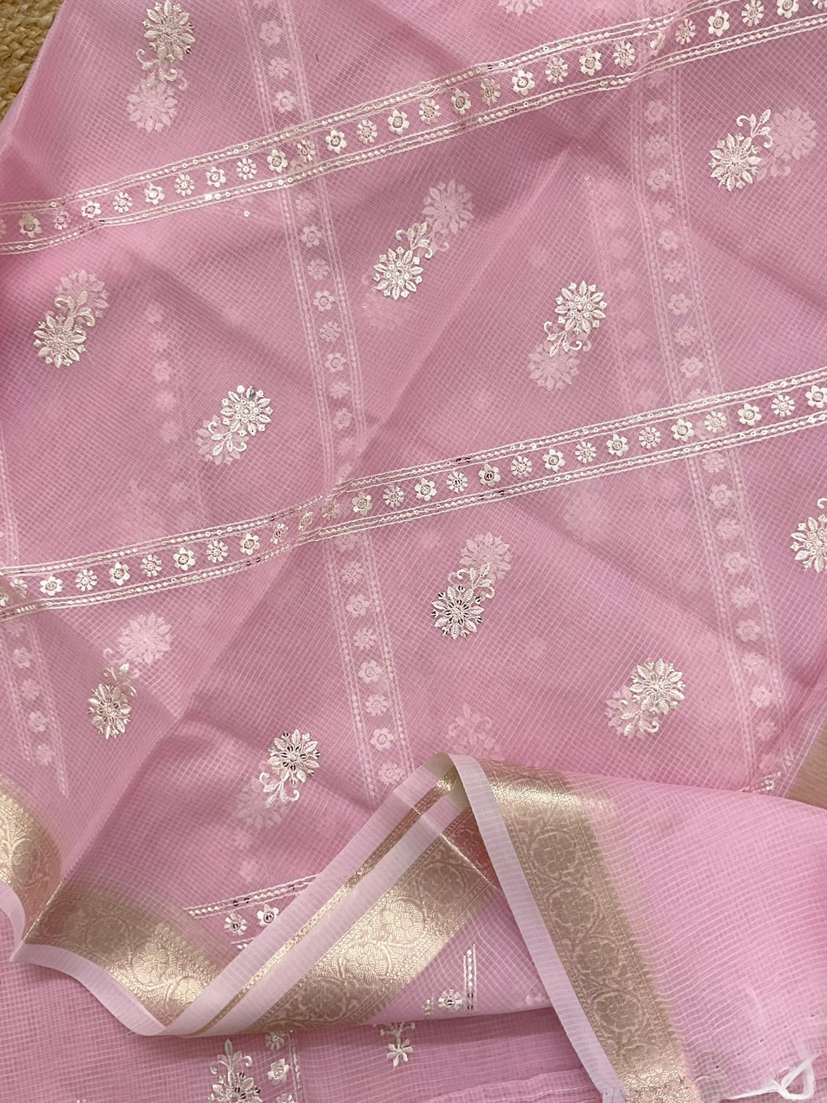 Soft Kota Organza Embroidered Suit - Pink