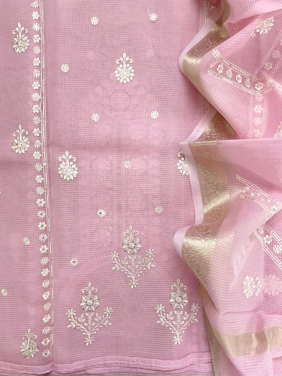 Soft Kota Organza Embroidered Suit - Pink