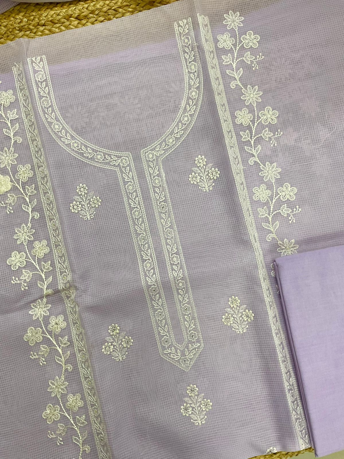 Soft Kota Organza Embroidered Suit - Lavender