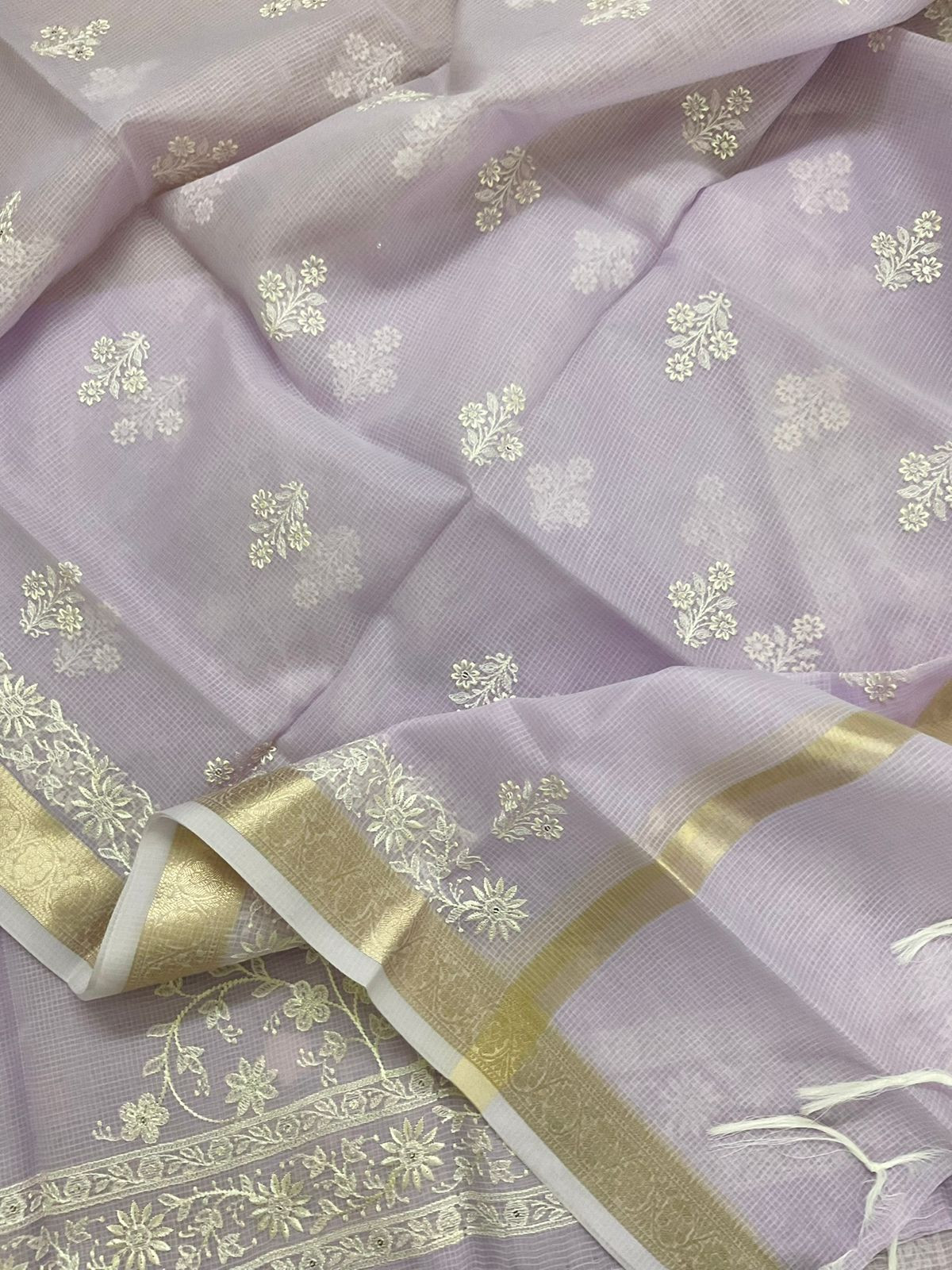 Soft Kota Organza Embroidered Suit - Lavender