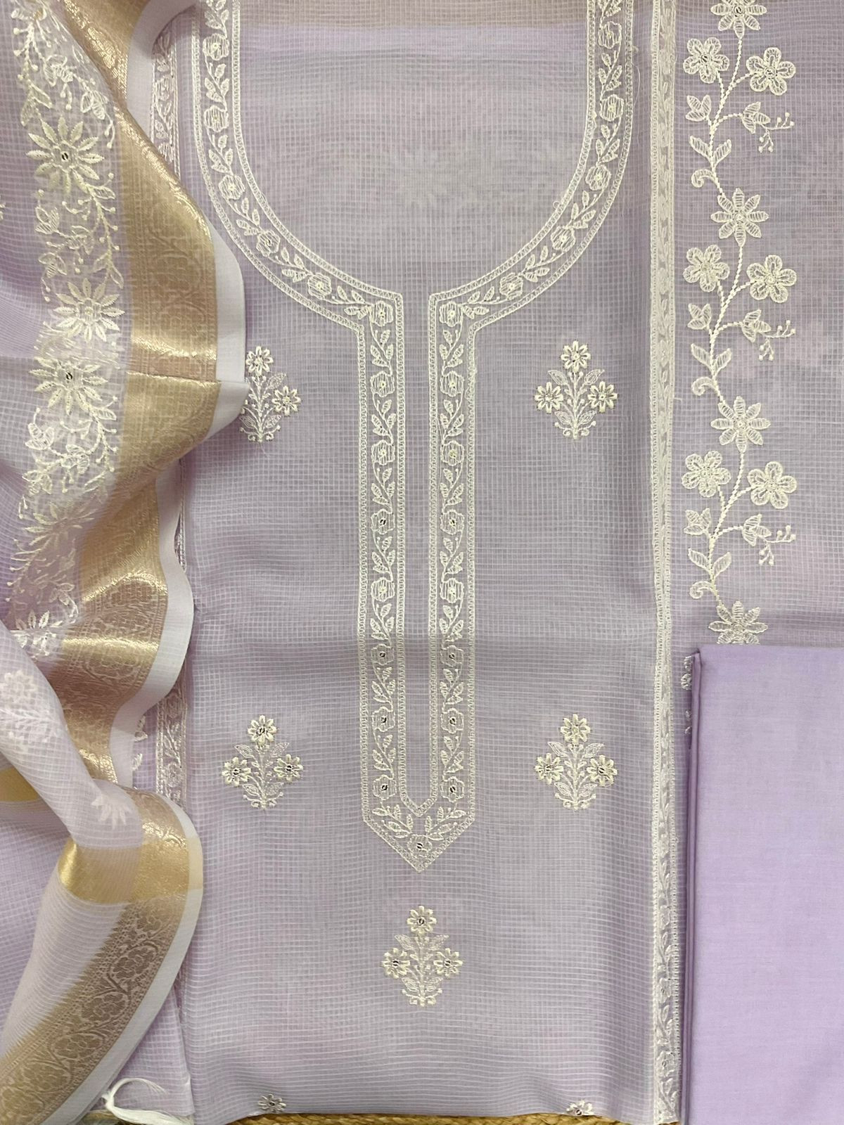 Soft Kota Organza Embroidered Suit - Lavender