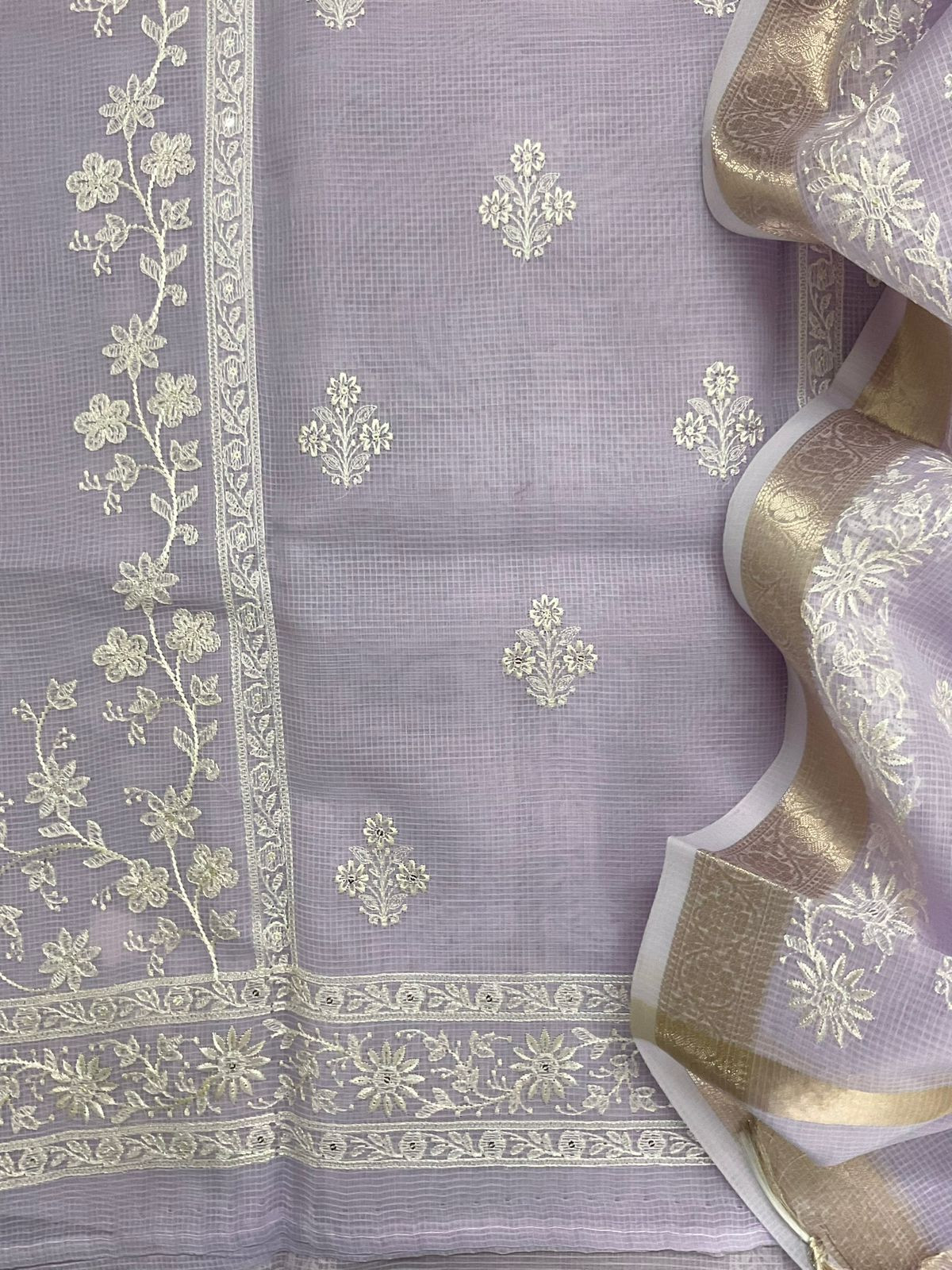 Soft Kota Organza Embroidered Suit - Lavender