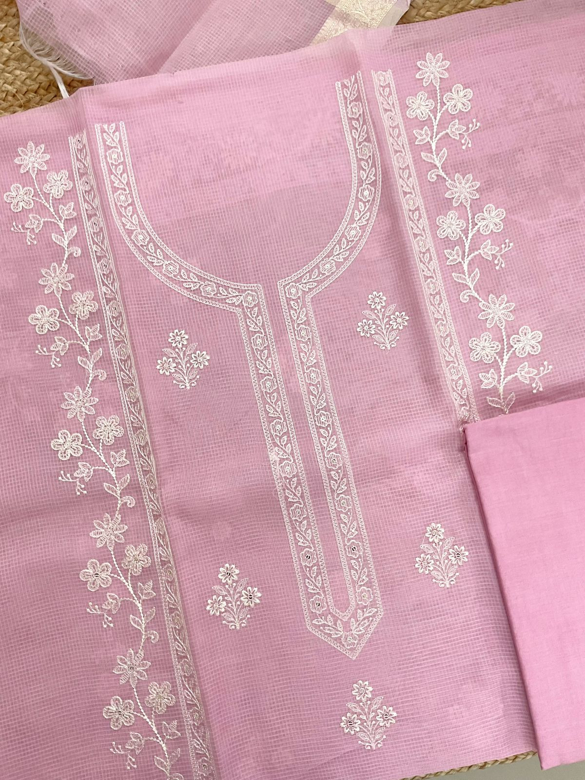 Soft Kota Organza Embroidered Suit - Pink