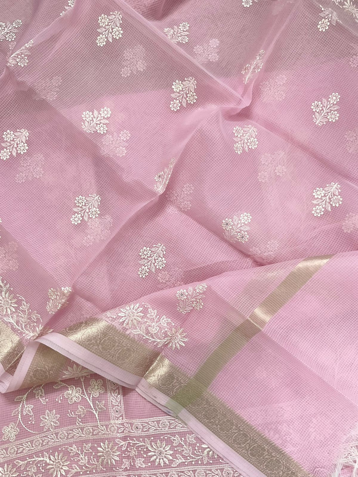 Soft Kota Organza Embroidered Suit - Pink