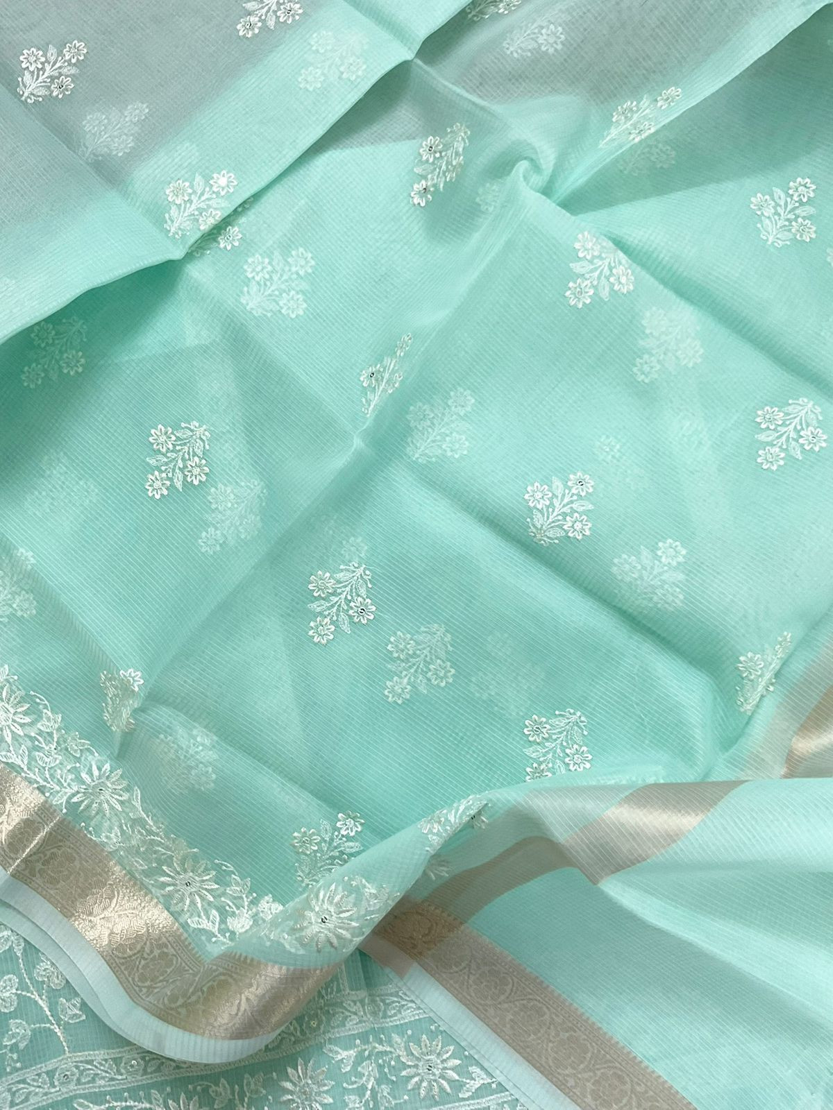Soft Kota Organza Embroidered Suit - Sea Green