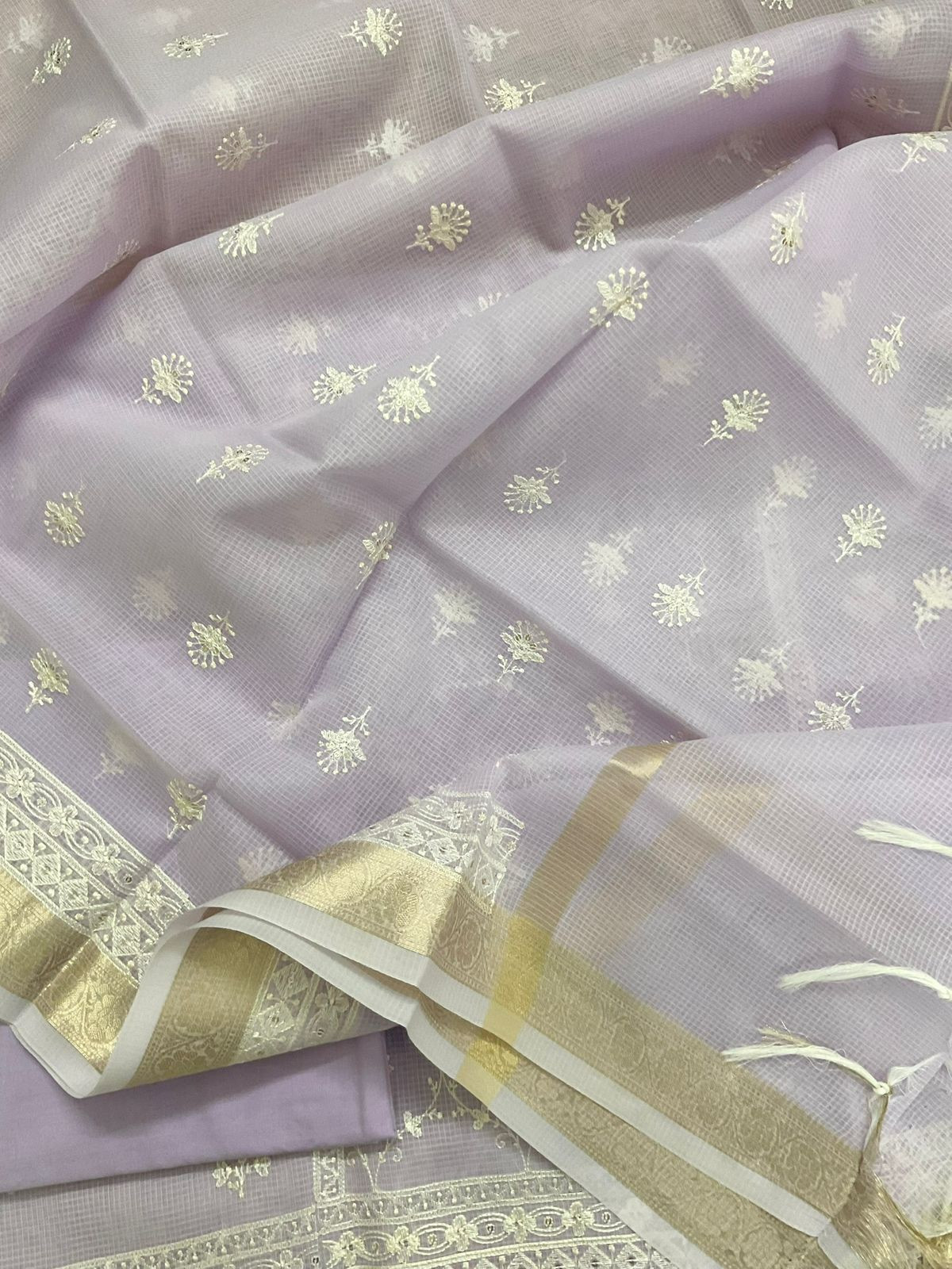 Soft Kota Organza Embroidered Suit - Lavender