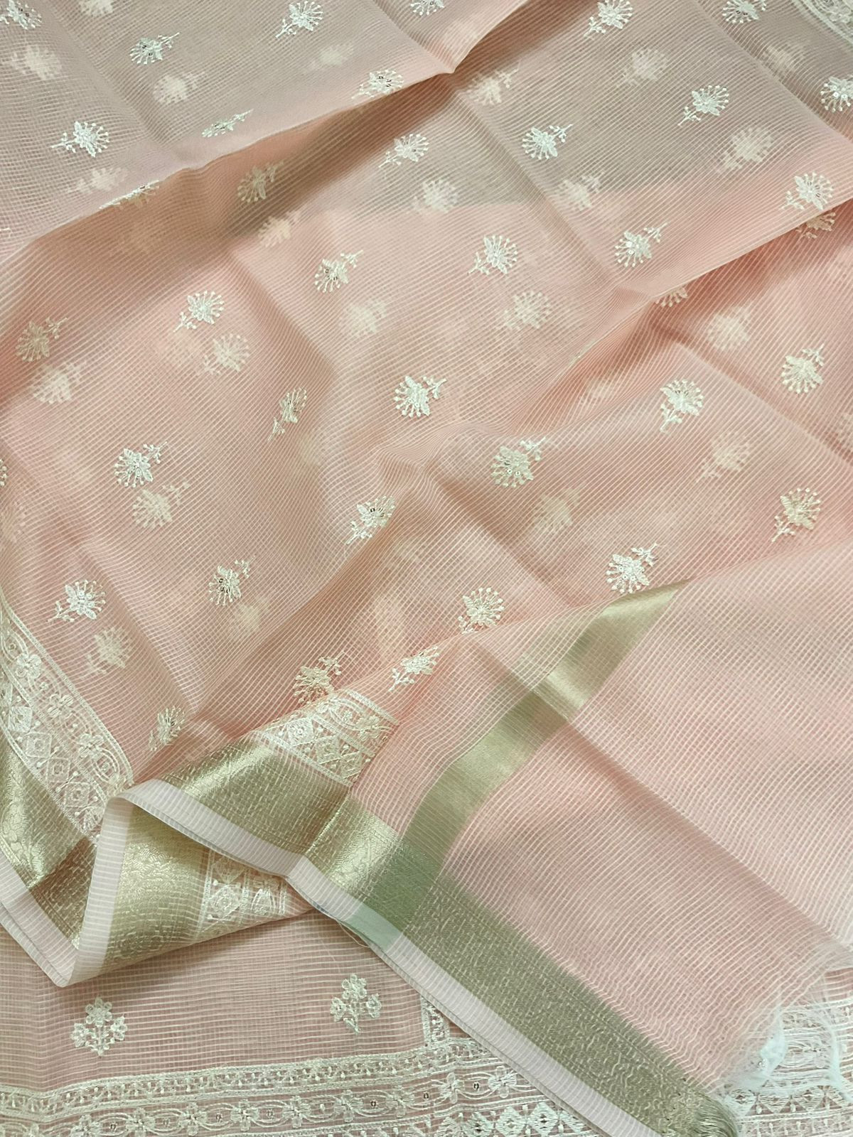 Soft Kota Organza Embroidered Suit - Peach