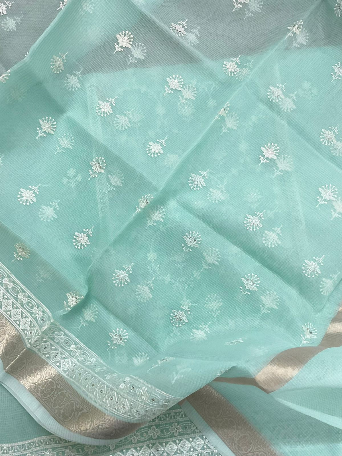 Soft Kota Organza Embroidered Suit - Sea Green