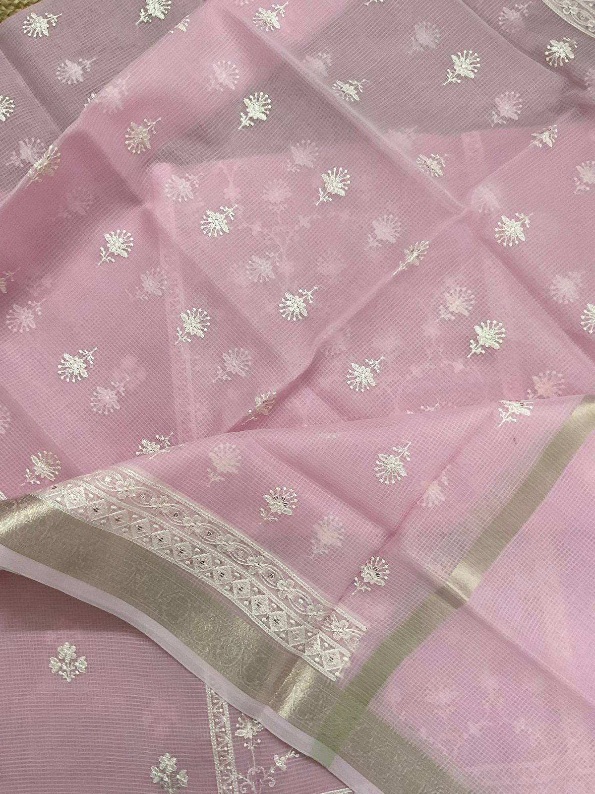 Soft Kota Organza Embroidered Suit - Pink