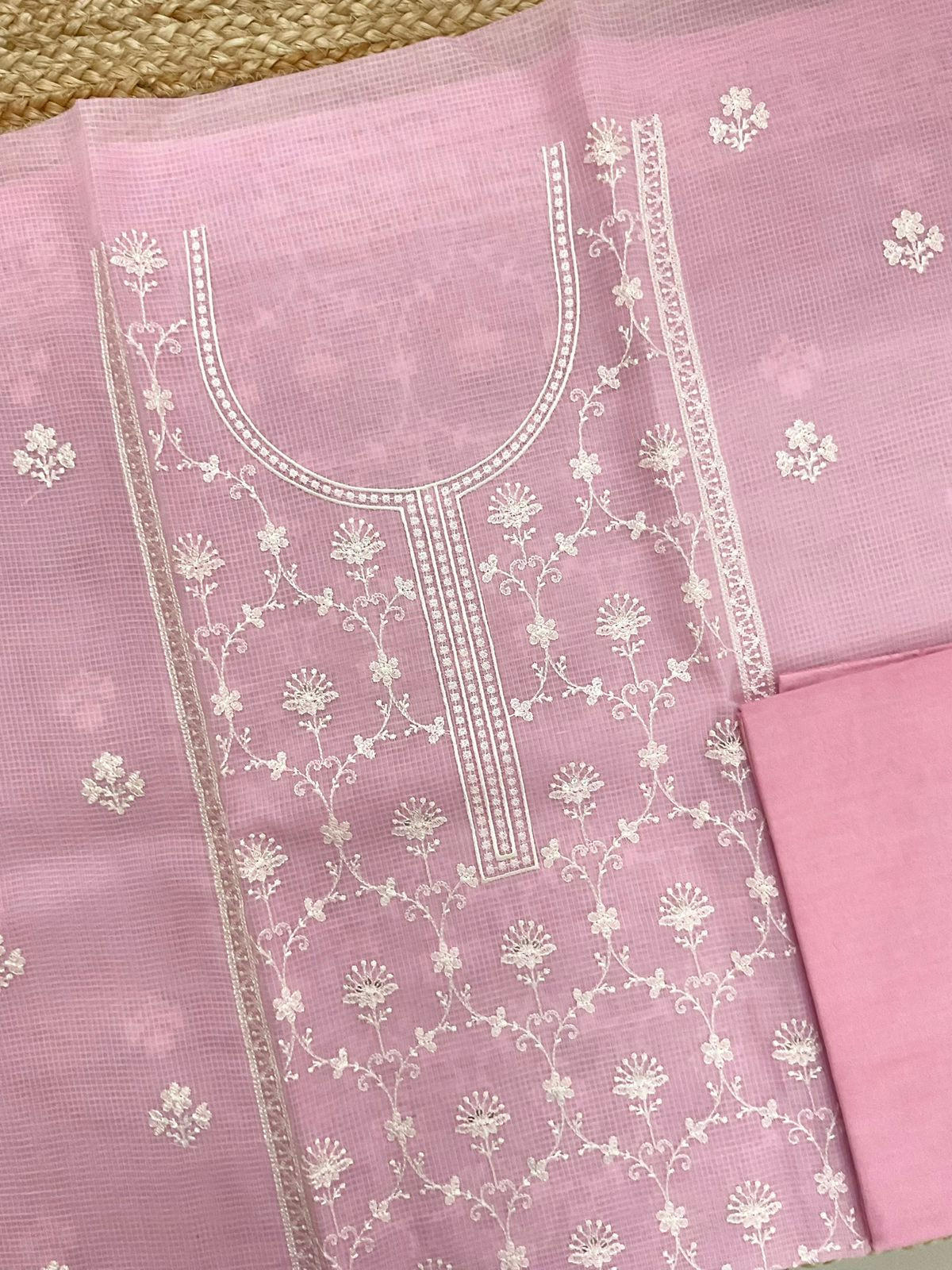 Soft Kota Organza Embroidered Suit - Pink
