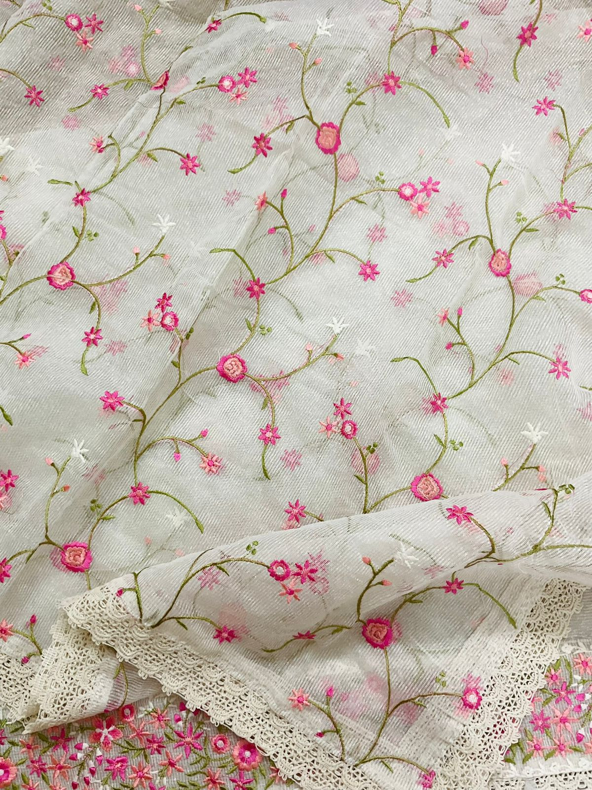 Soft Noil Jute Silk Embroidered Suit - Off White