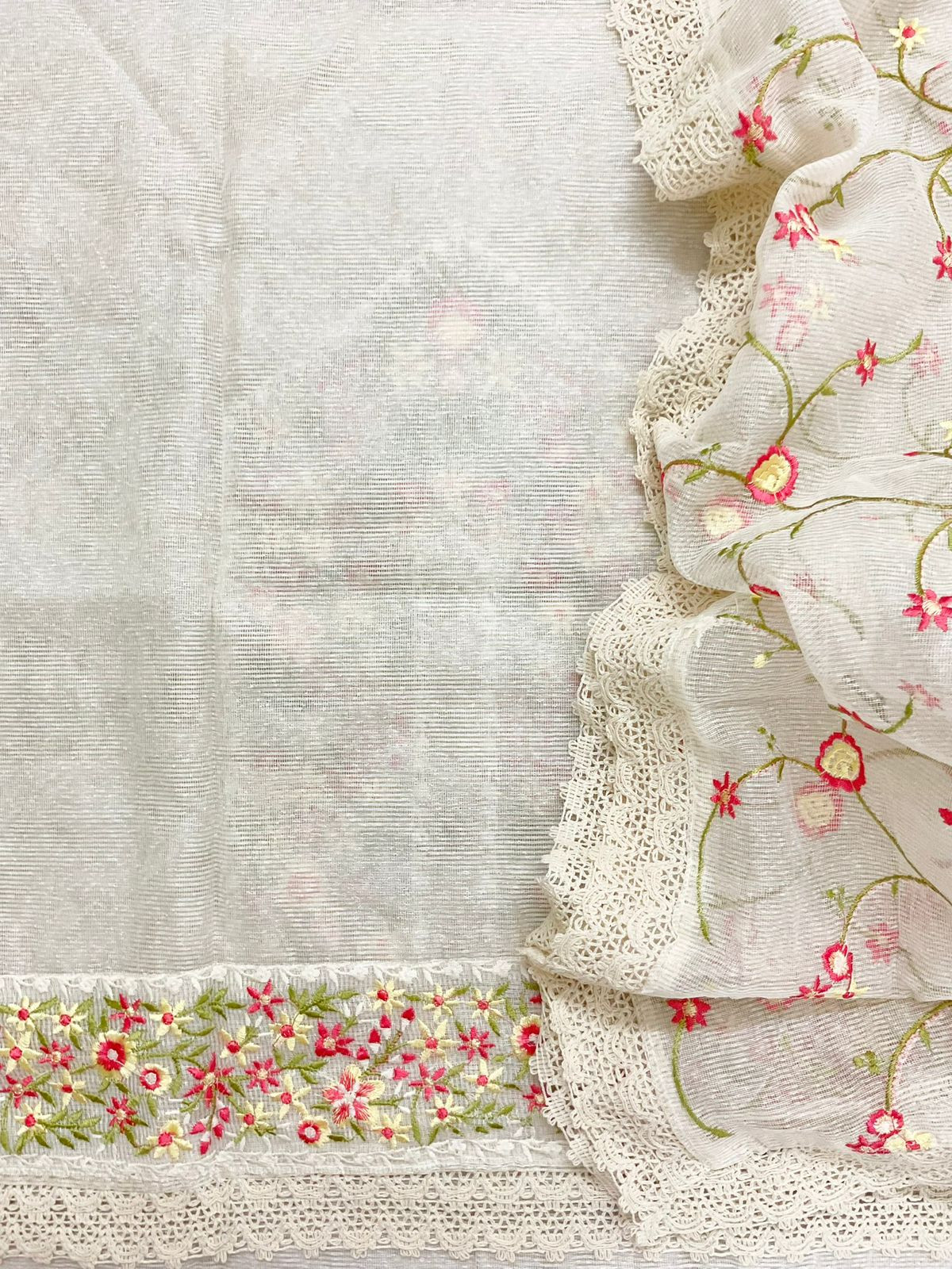 Soft Noil Jute Silk Embroidered Suit - Off White