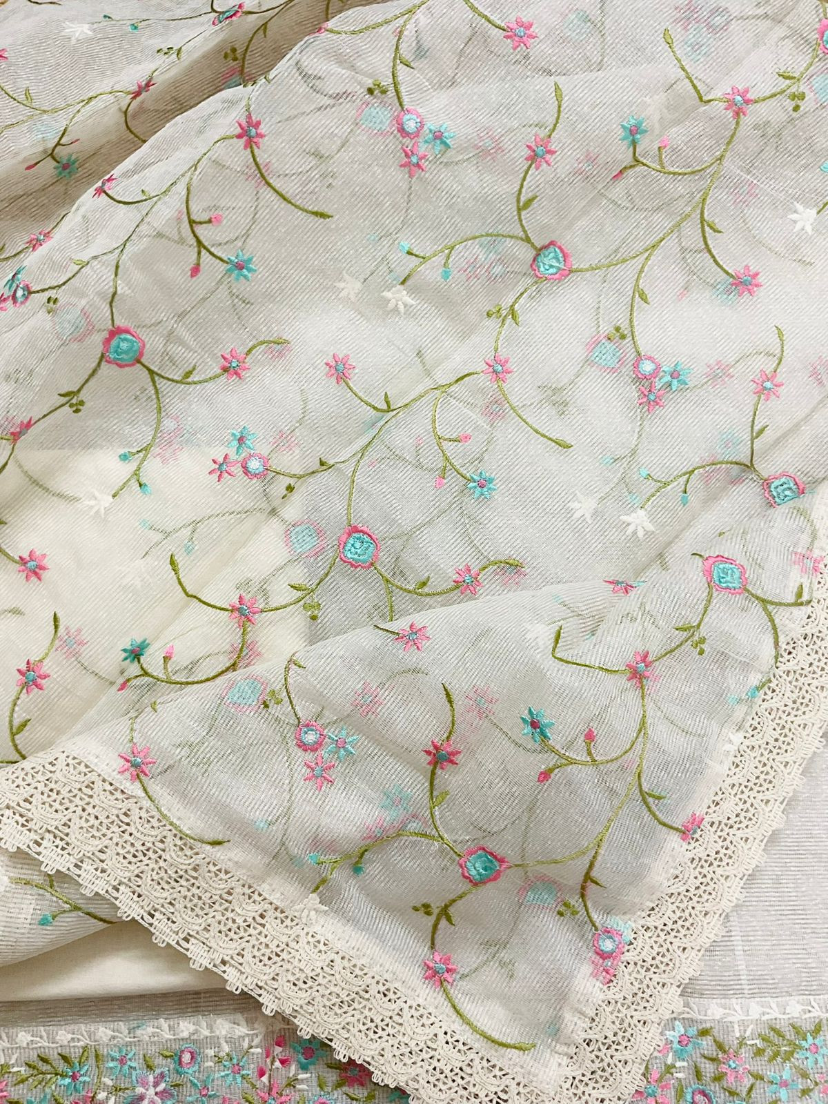 Soft Noil Jute Silk Embroidered Suit - Off White