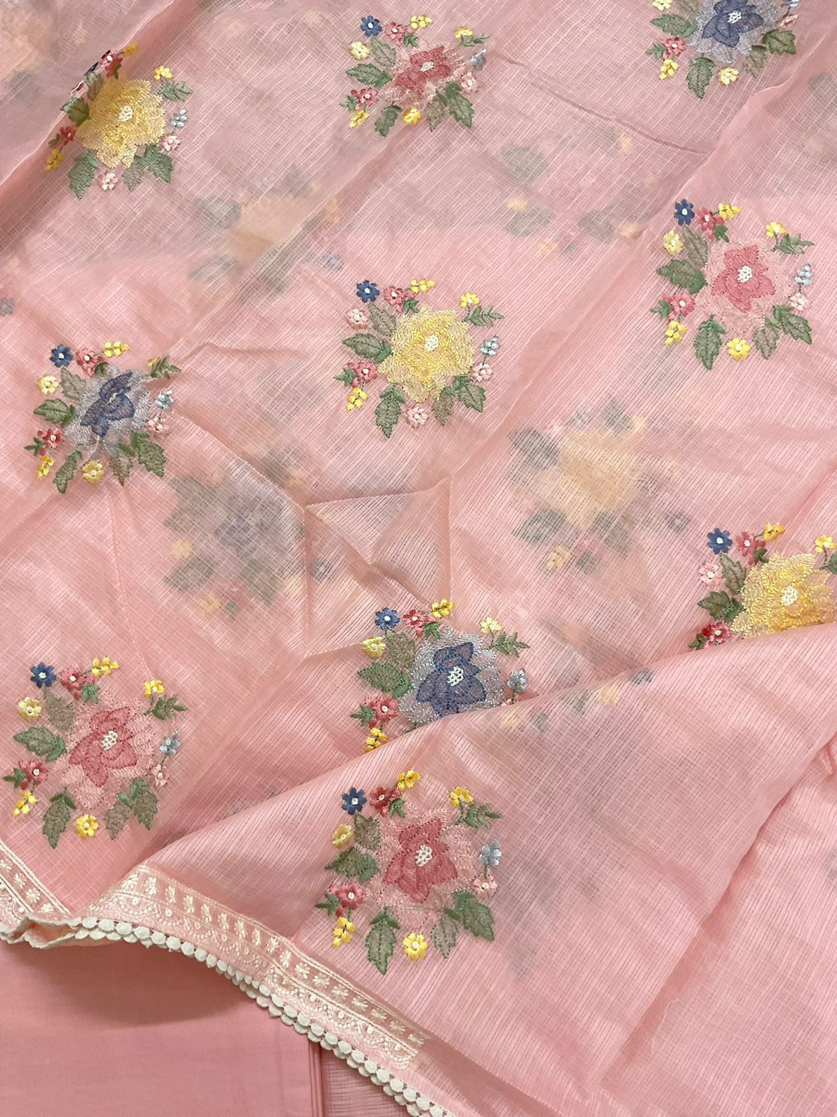Pure Kota Silk Embroidered Suit - Pink