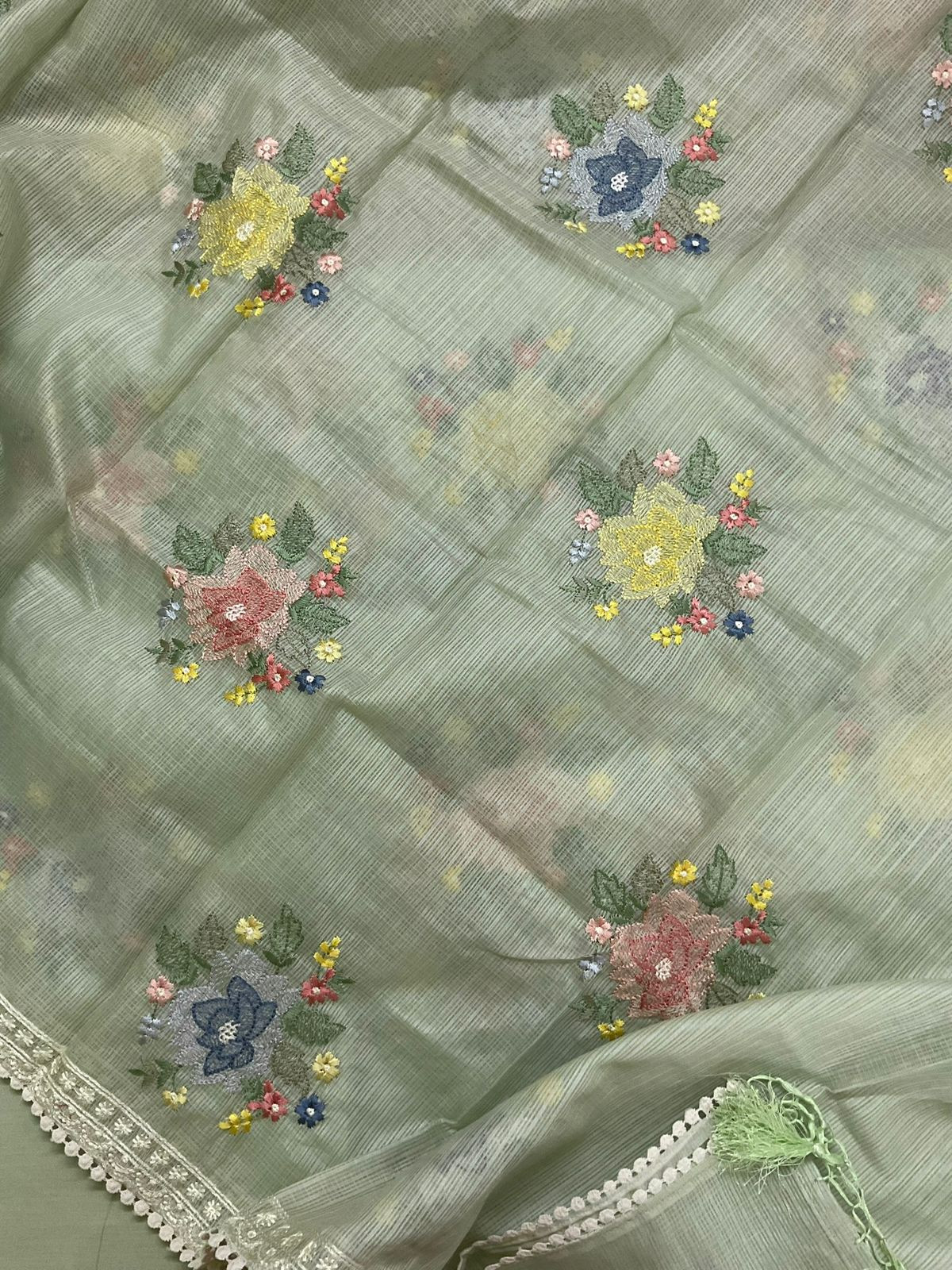 Pure Kota Silk Embroidered Suit - Green