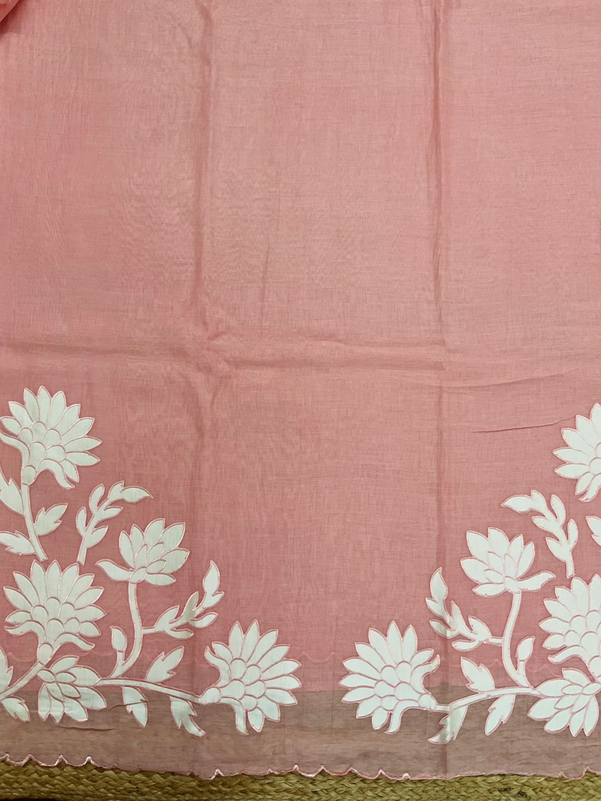 Pure Mul Chanderi Embroidered Suit - Peach