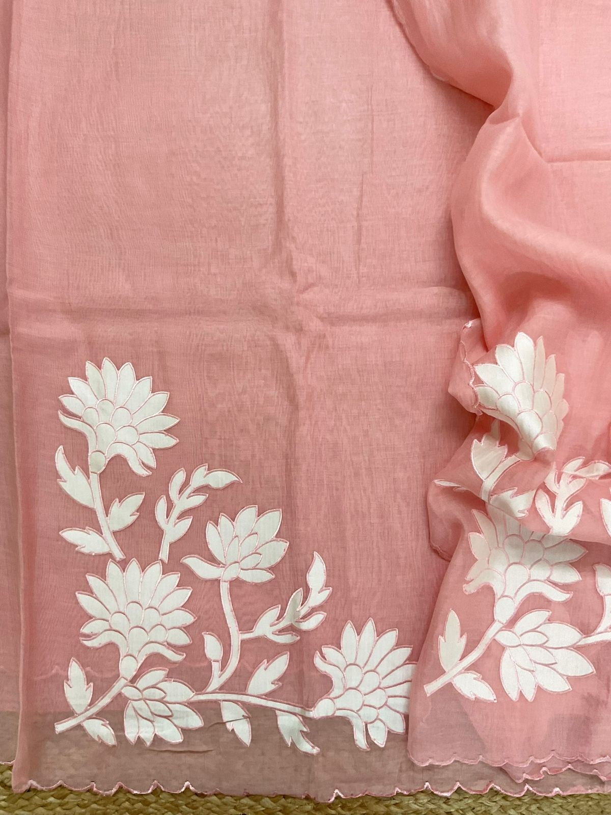 Pure Mul Chanderi Embroidered Suit - Peach