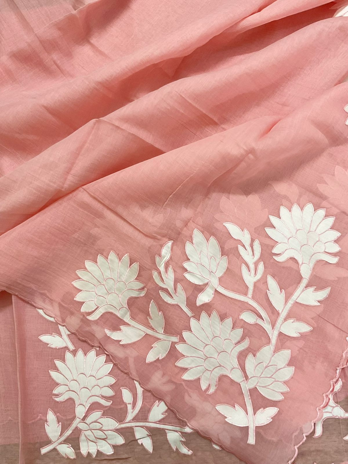 Pure Mul Chanderi Embroidered Suit - Peach