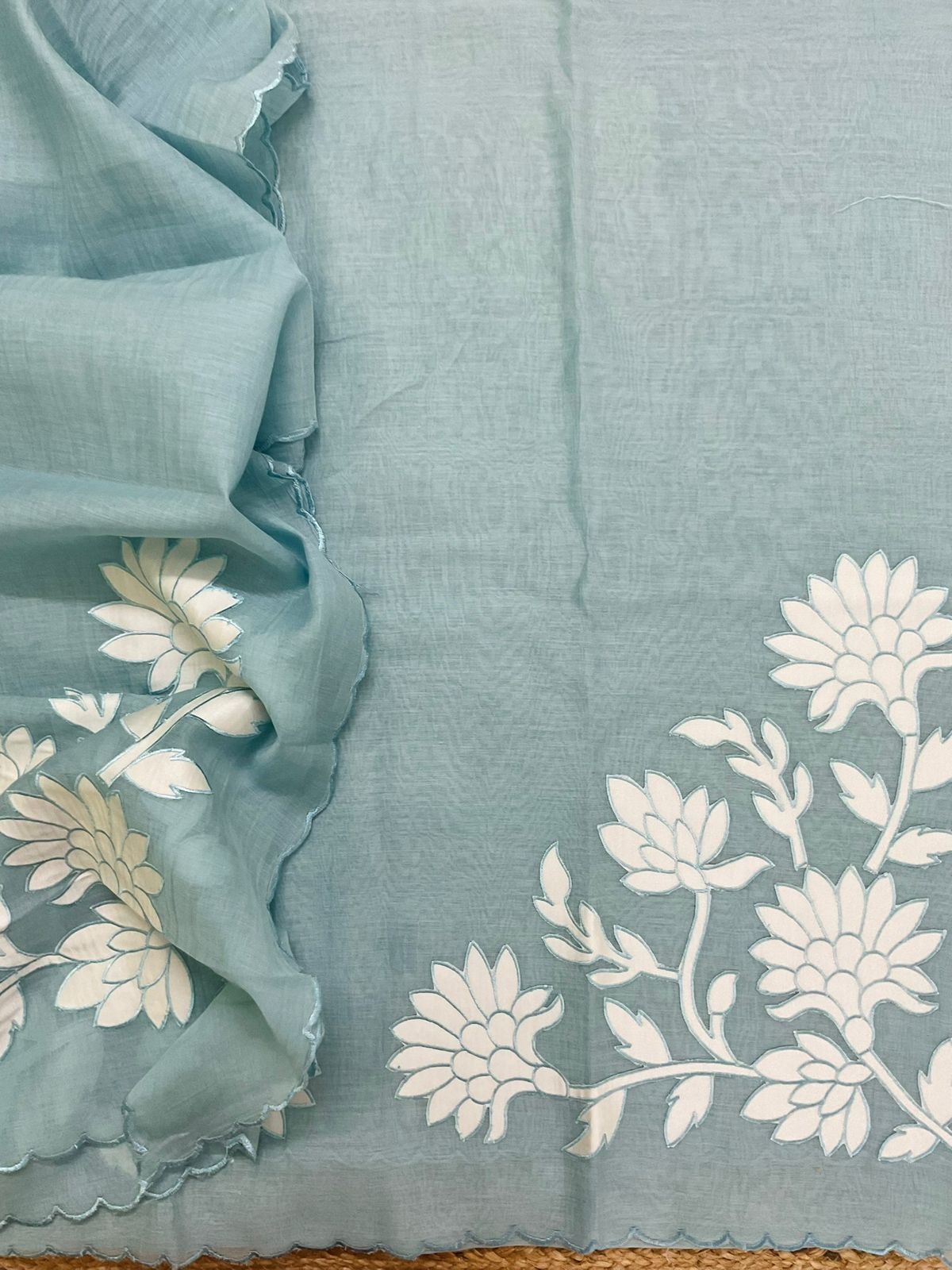 Pure Mul Chanderi Embroidered Suit - Blue