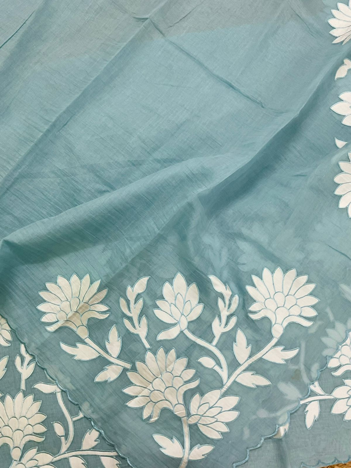 Pure Mul Chanderi Embroidered Suit - Blue