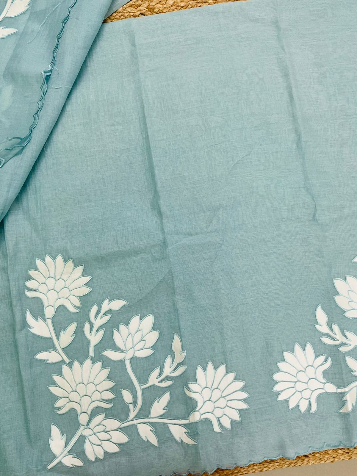 Pure Mul Chanderi Embroidered Suit - Blue