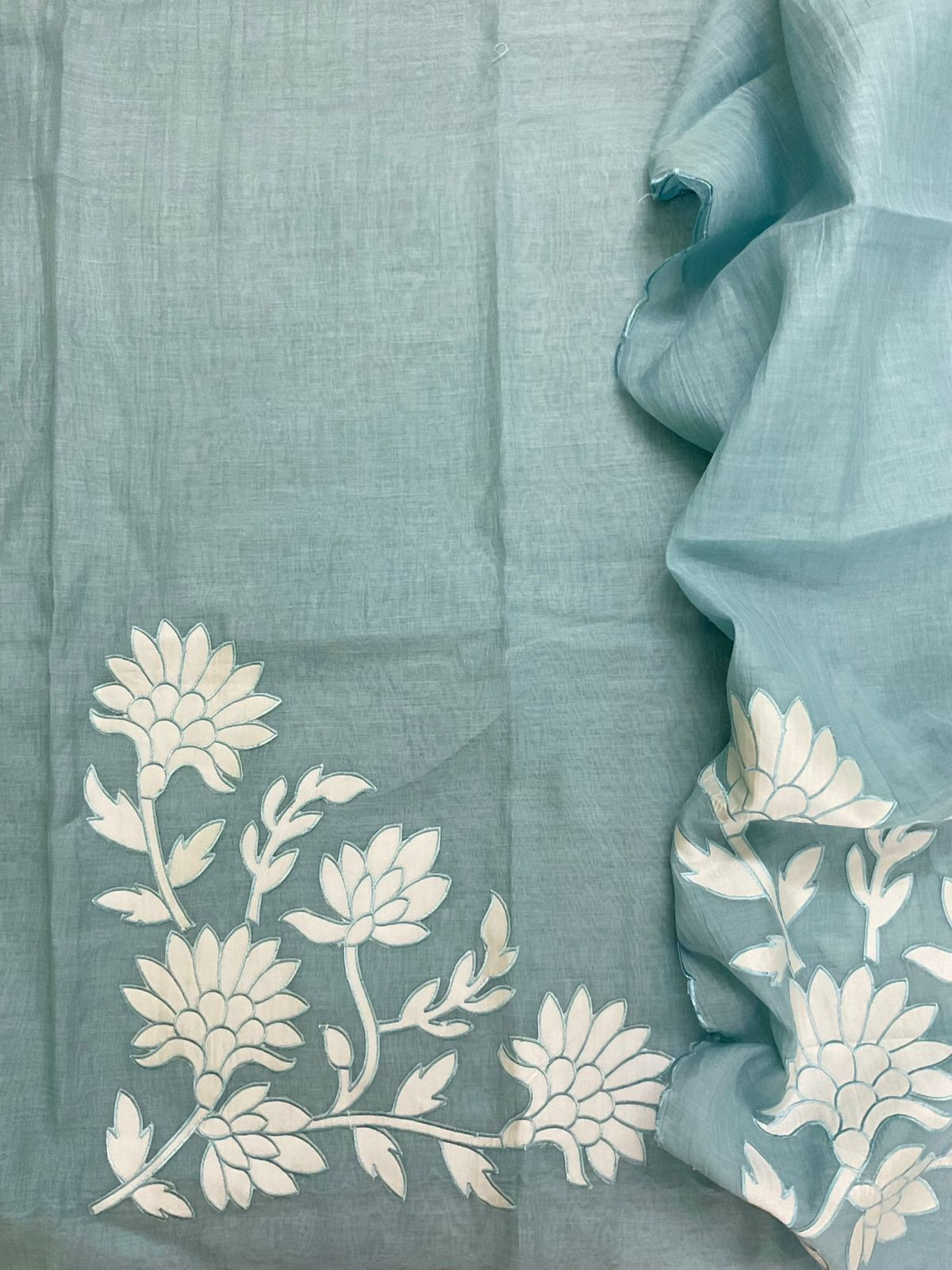 Pure Mul Chanderi Embroidered Suit - Blue